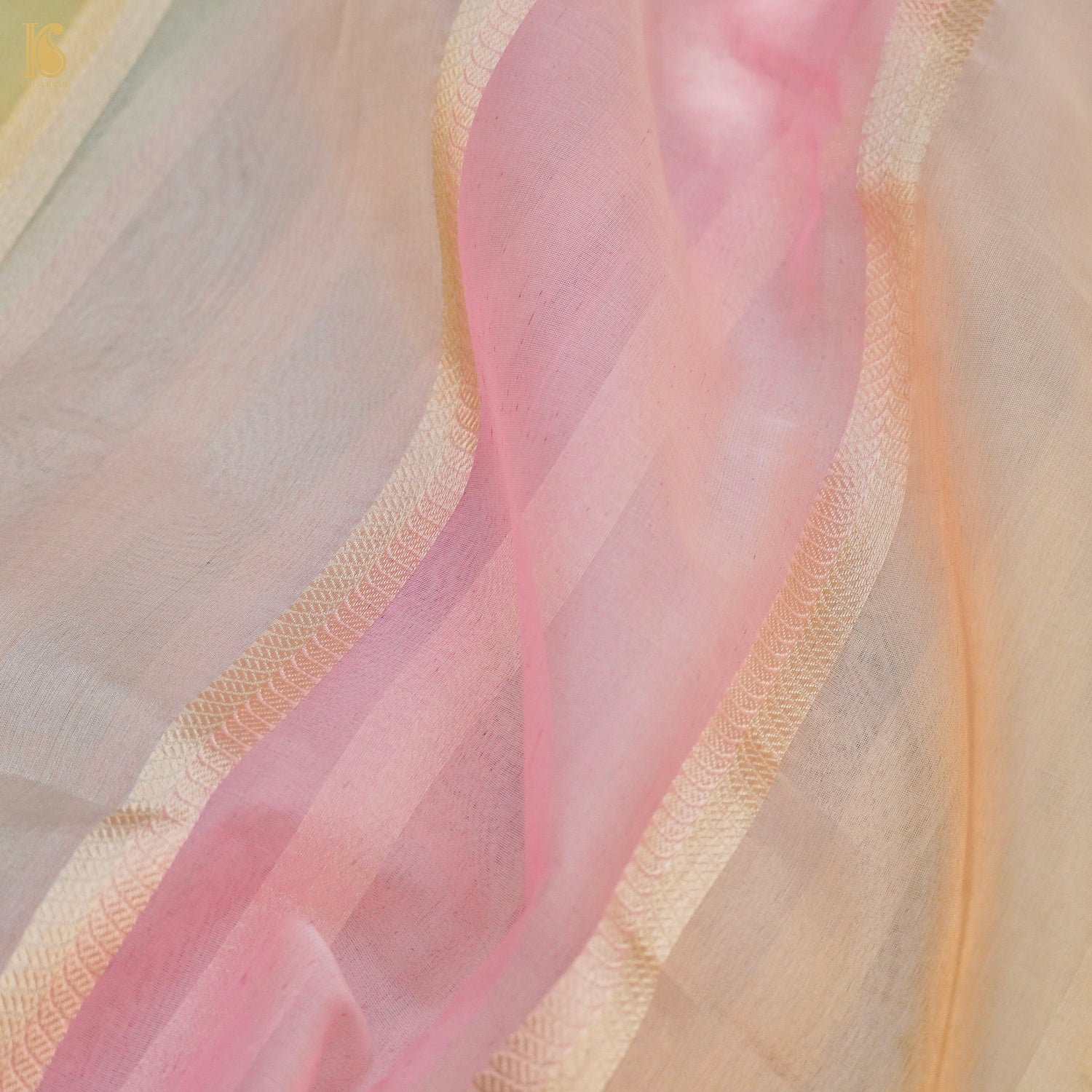 Pink Handloom Pure Kora Organza Banarasi Saree