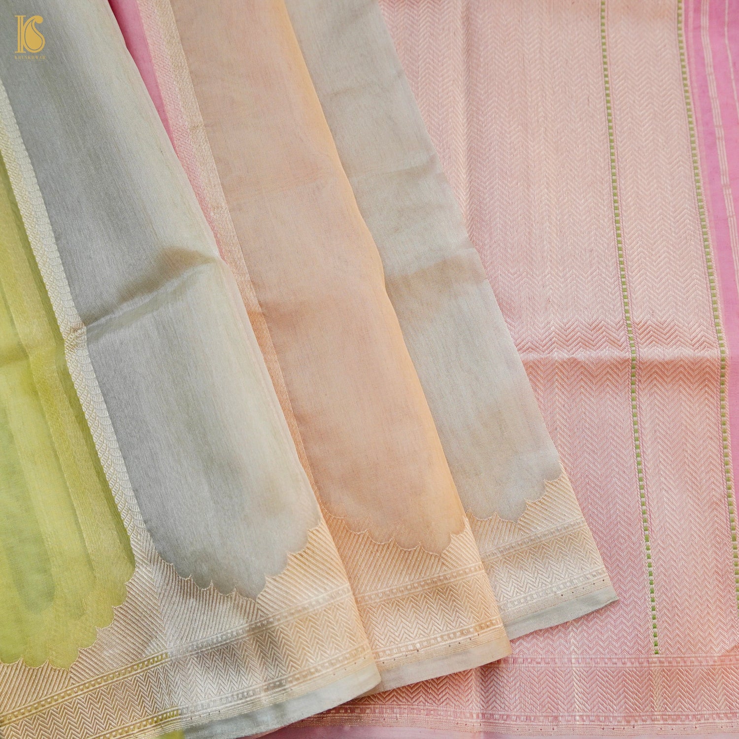Pink Handloom Pure Kora Organza Banarasi Saree