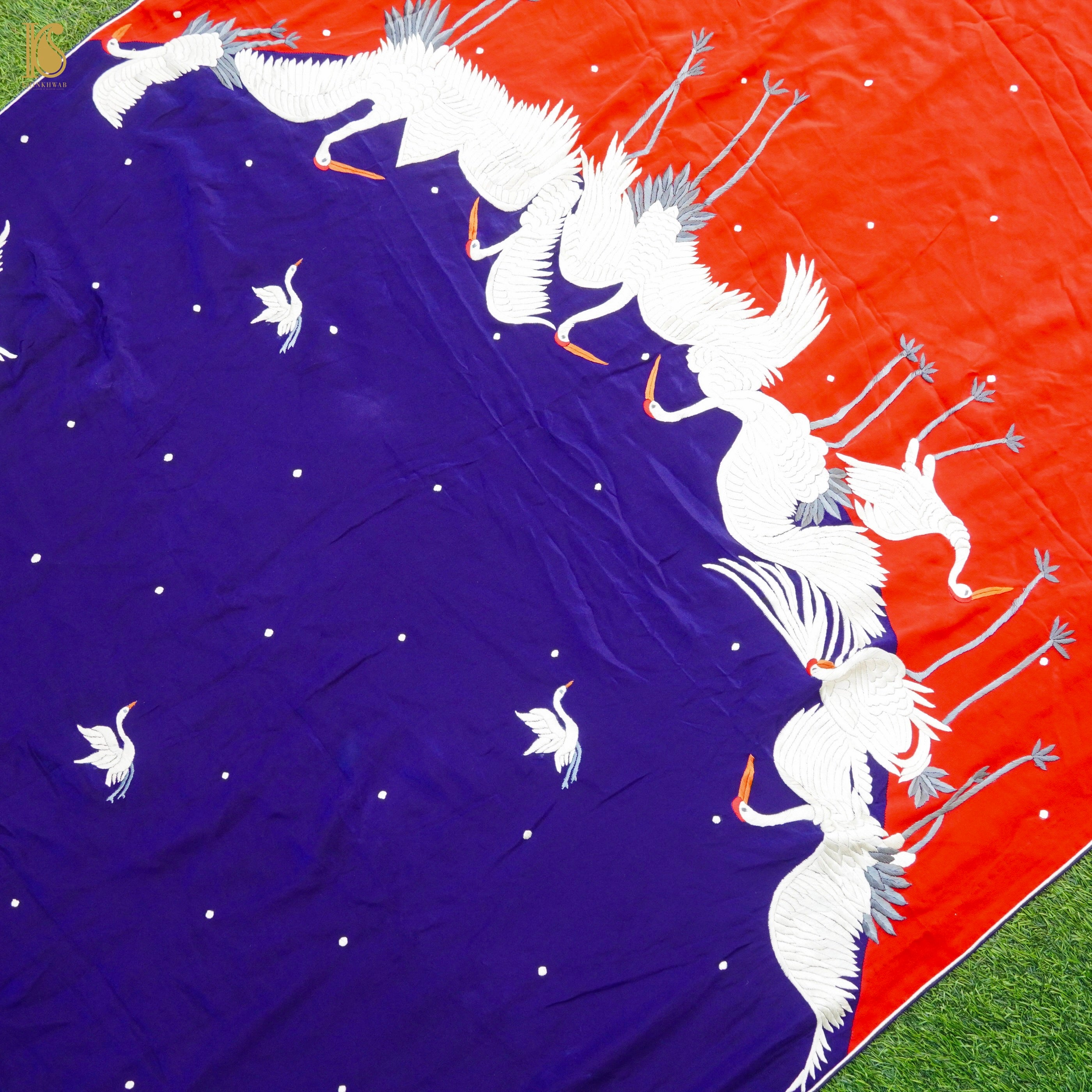 Parsi Gara Pure Crepe Crane Saree