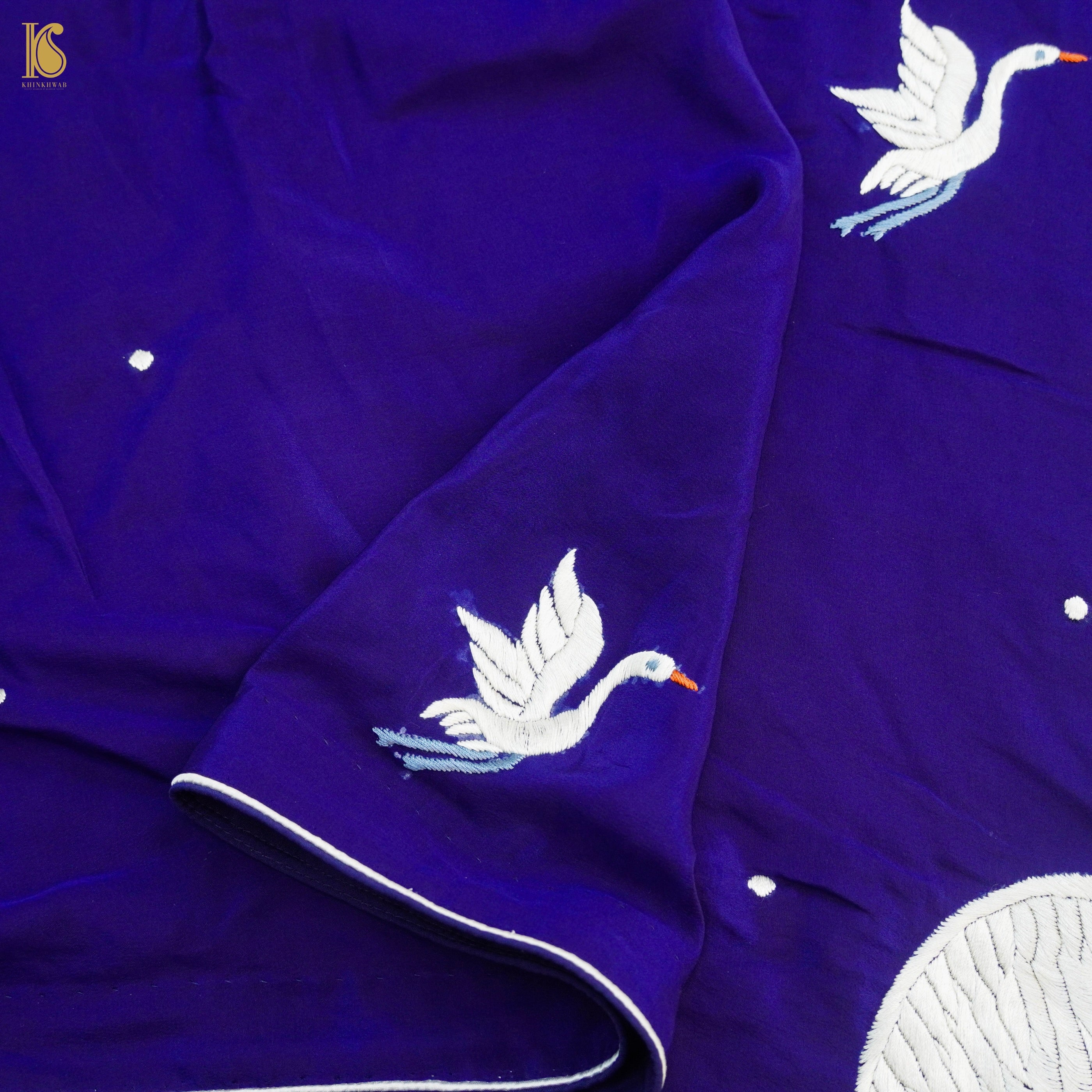Parsi Gara Pure Crepe Crane Saree