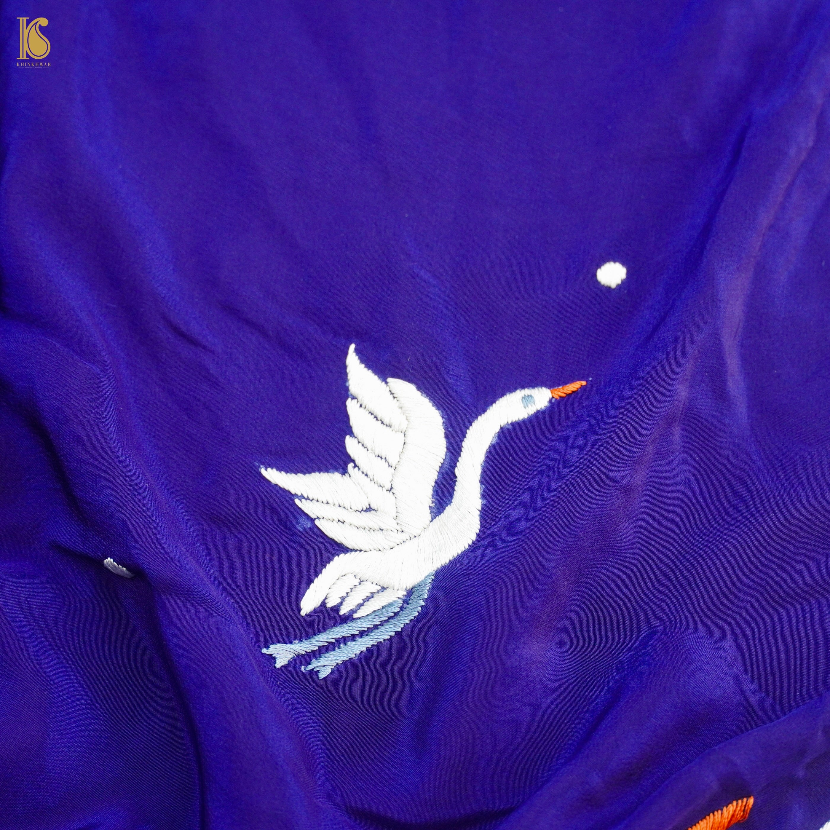 Parsi Gara Pure Crepe Crane Saree