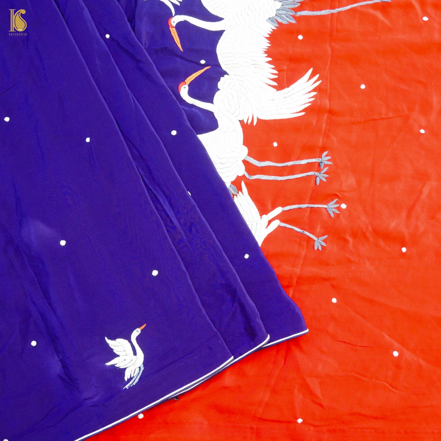 Parsi Gara Pure Crepe Crane Saree