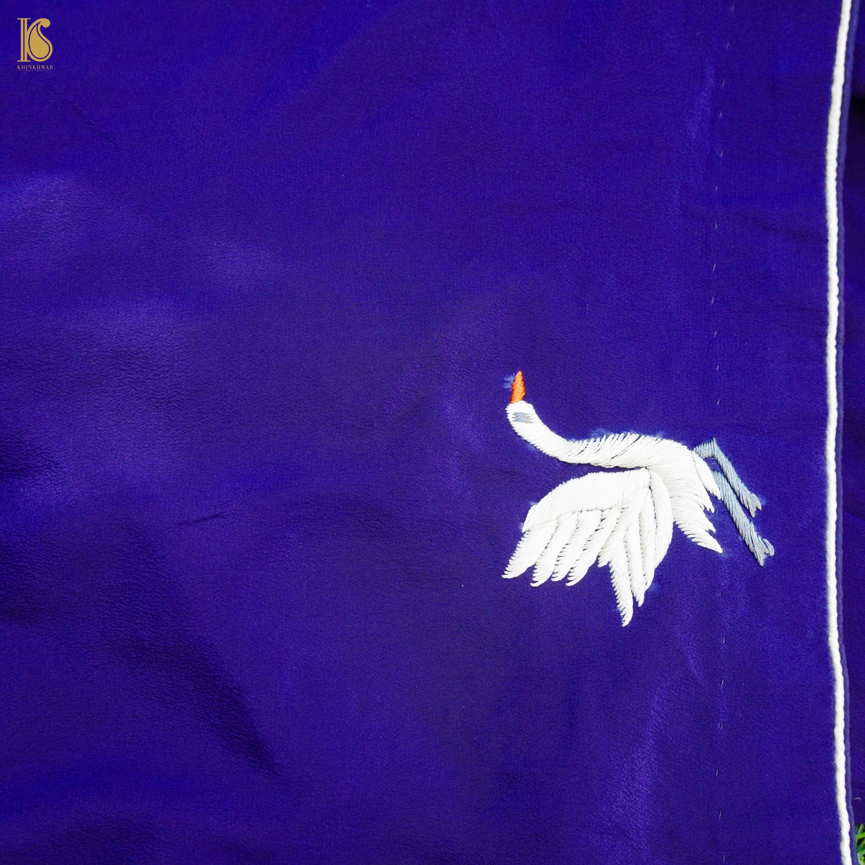 Parsi Gara Pure Crepe Crane Saree