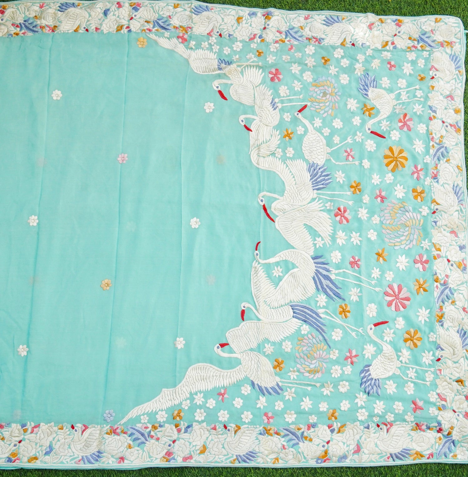 Parsi Gara Pure Crepe Crane Saree