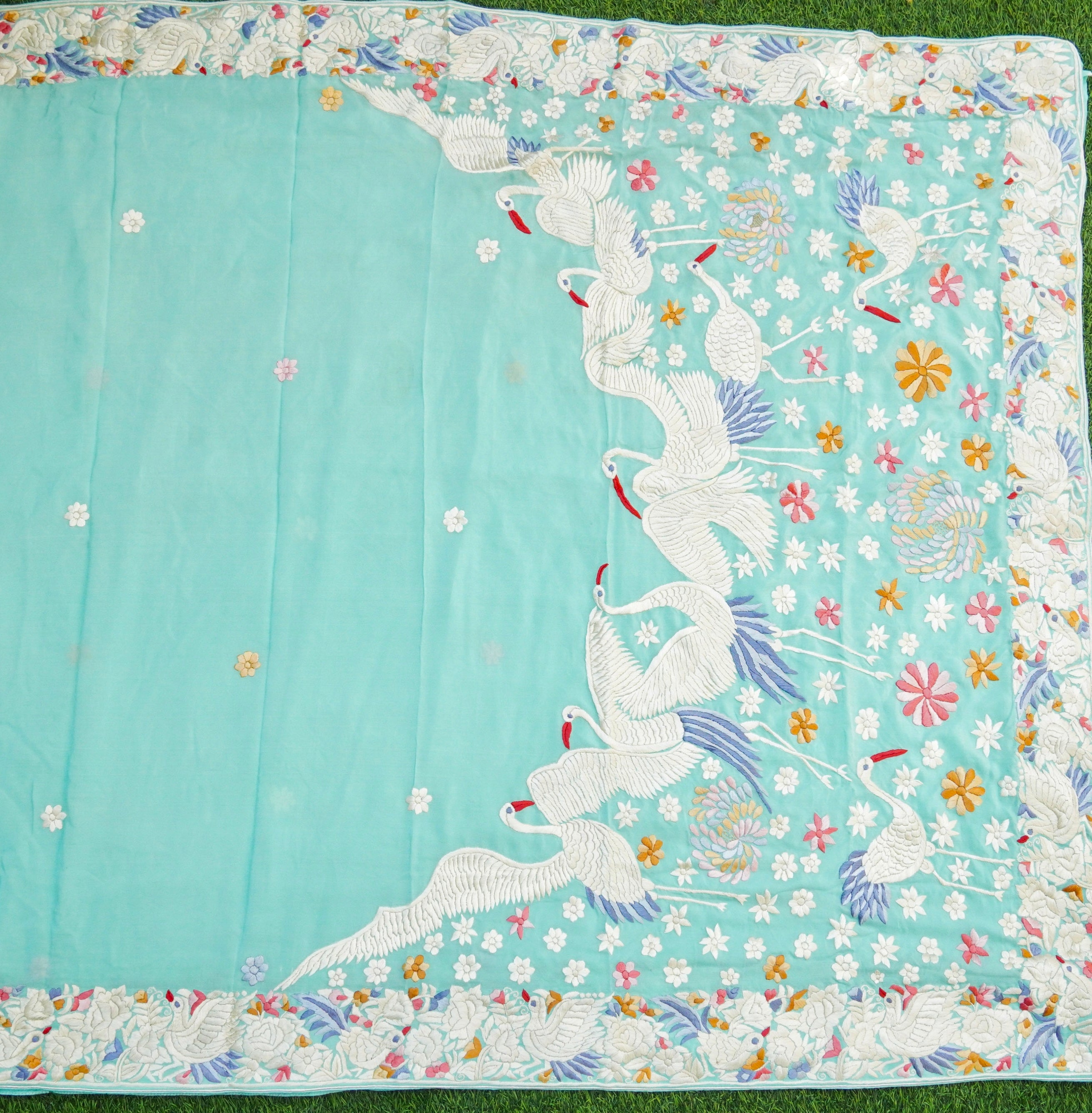Parsi Gara Pure Crepe Crane Saree