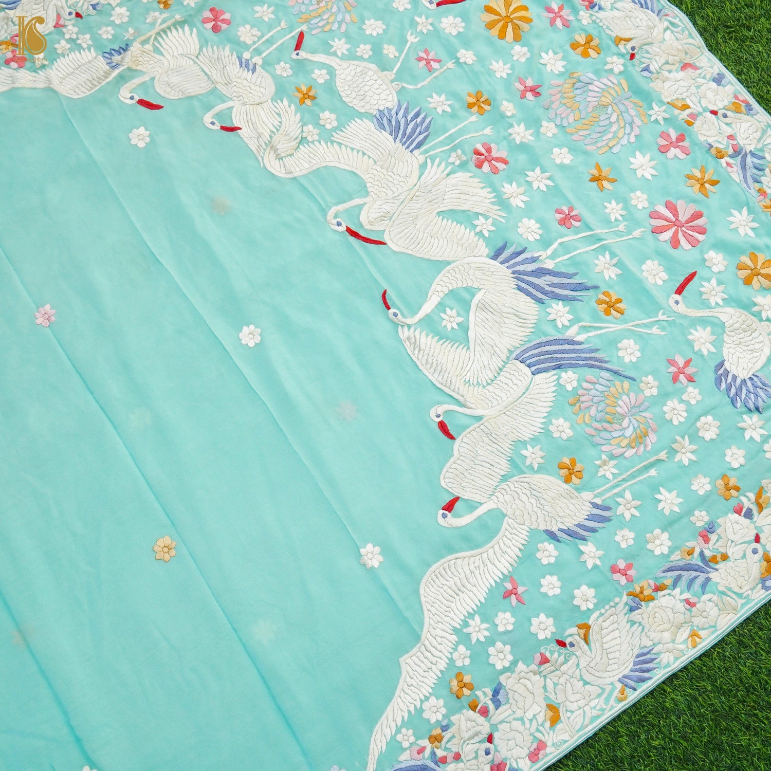 Parsi Gara Pure Crepe Crane Saree