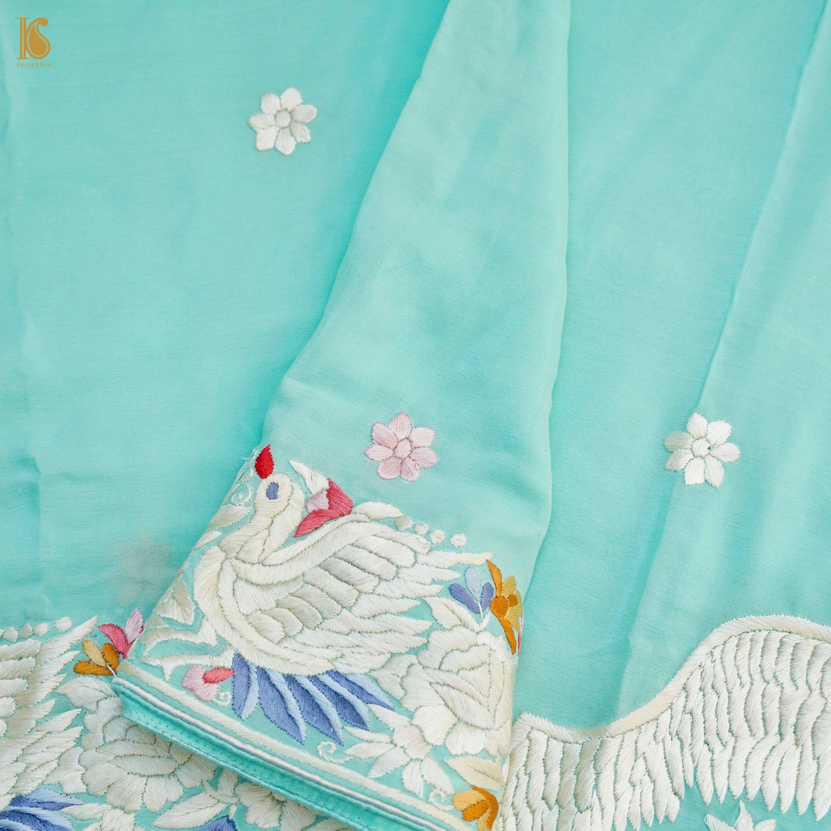 Parsi Gara Pure Crepe Crane Saree