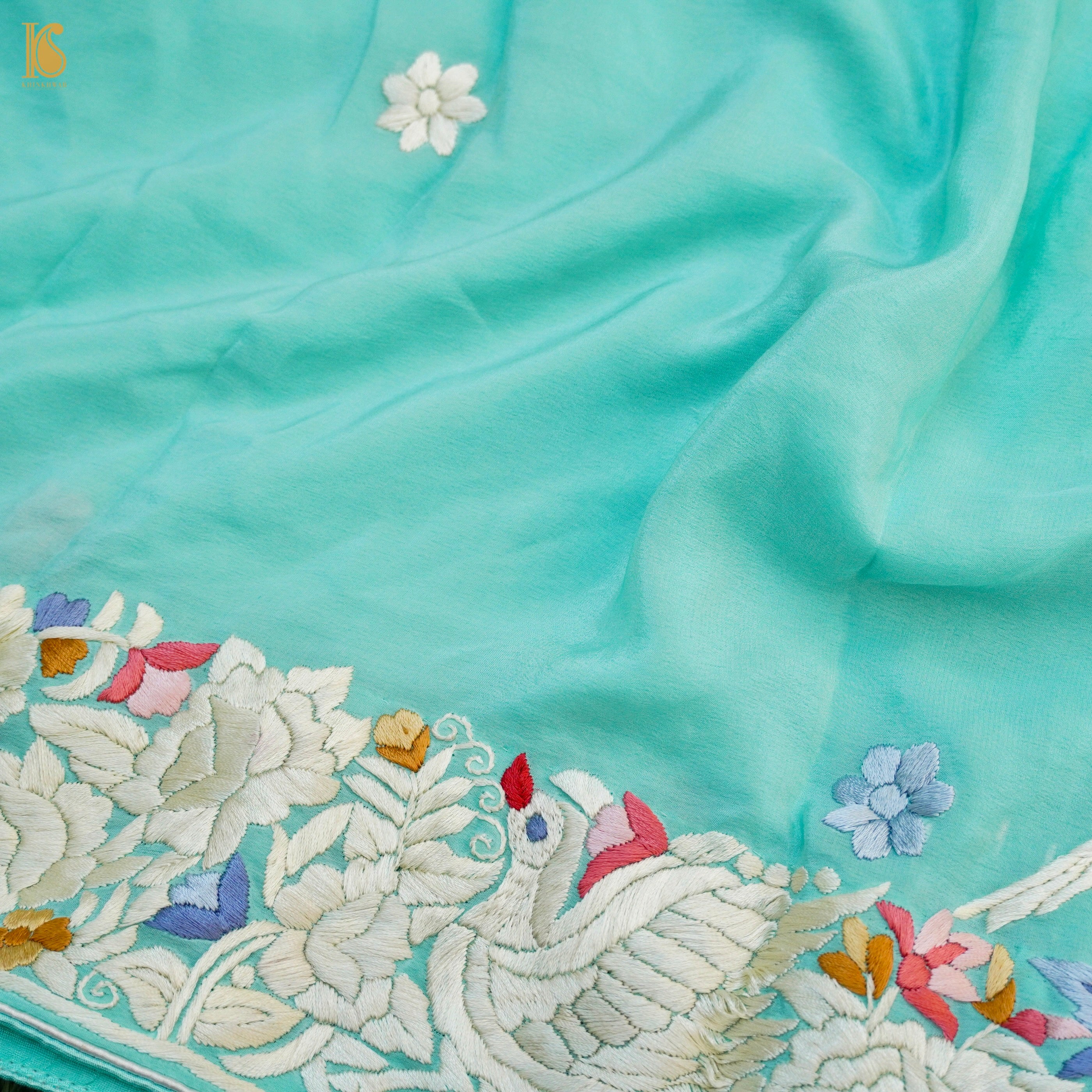 Parsi Gara Pure Crepe Crane Saree