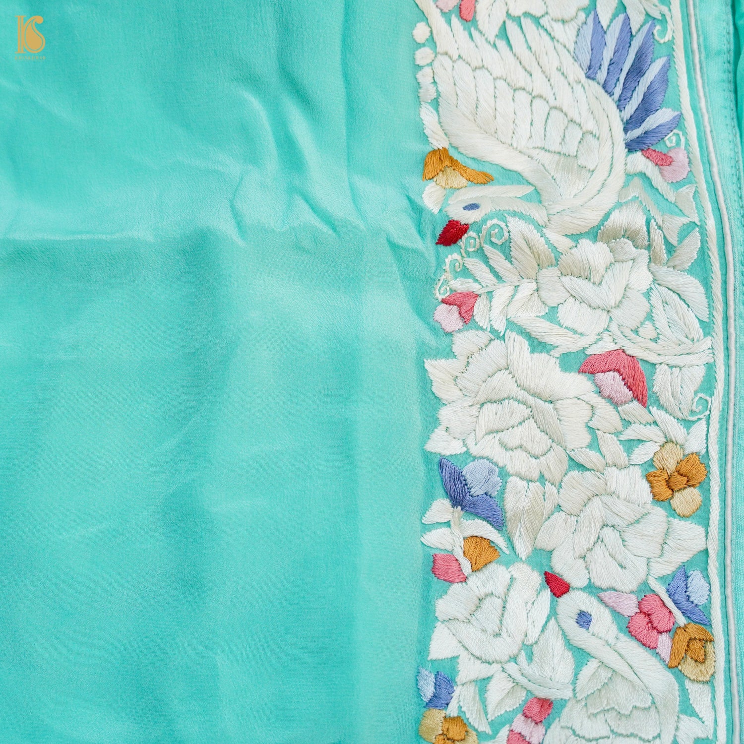 Parsi Gara Pure Crepe Crane Saree
