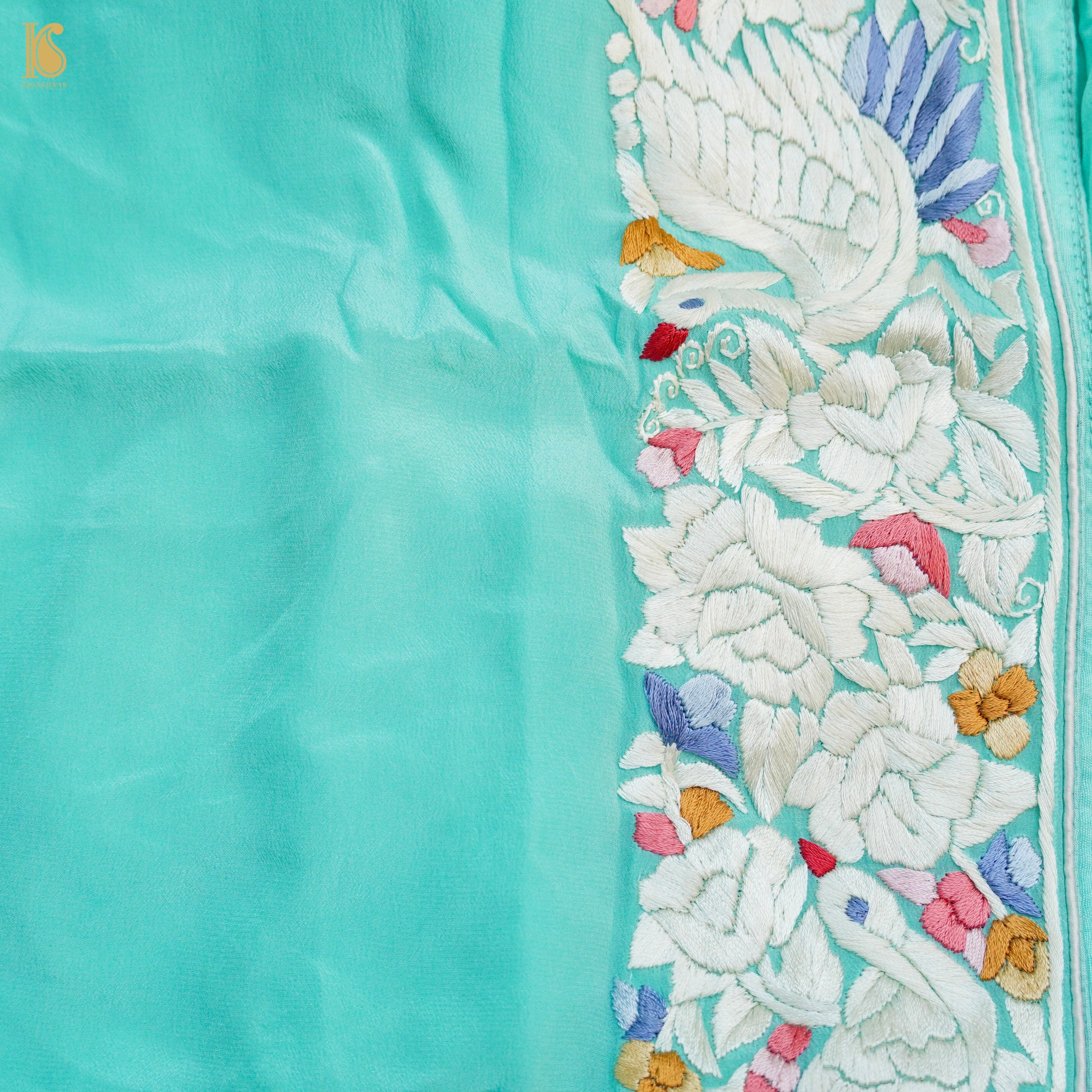 Parsi Gara Pure Crepe Crane Saree