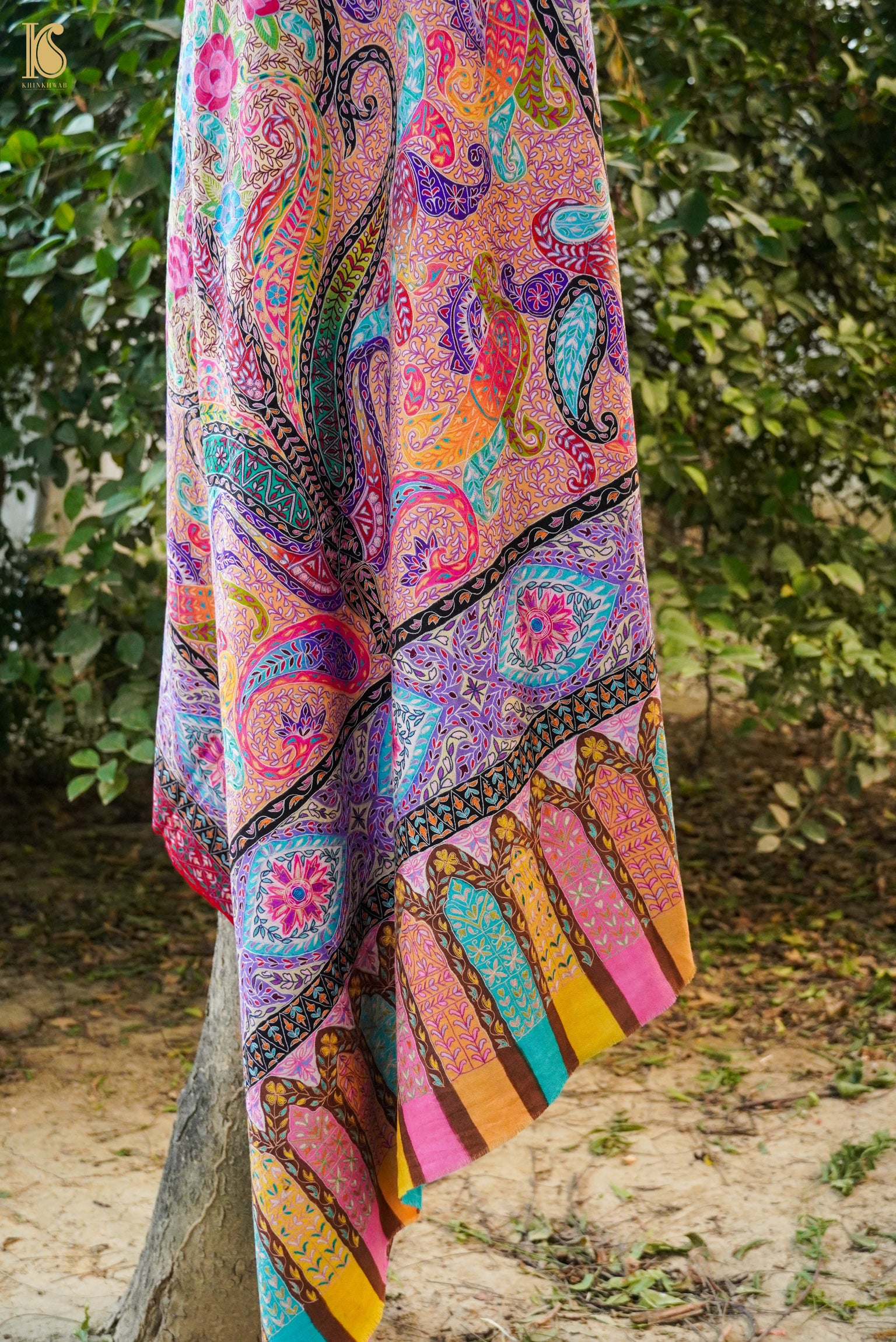 Pashmina Handwoven Kalamkari Sozni Weave Kashmir Shawl – Khinkhwab