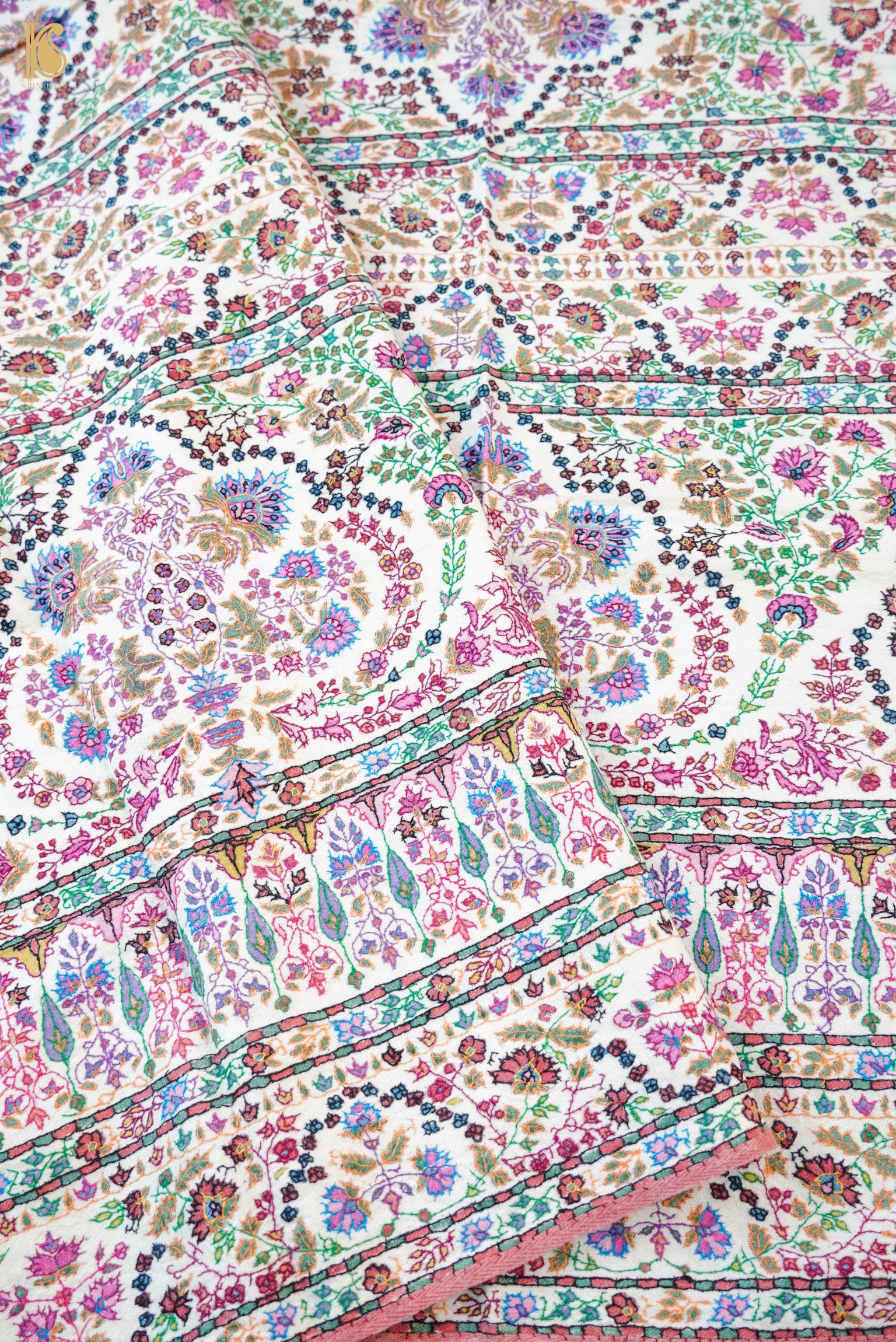 Pashmina Handwoven Sozni Antique Design Jamewar Kashmir Shawl