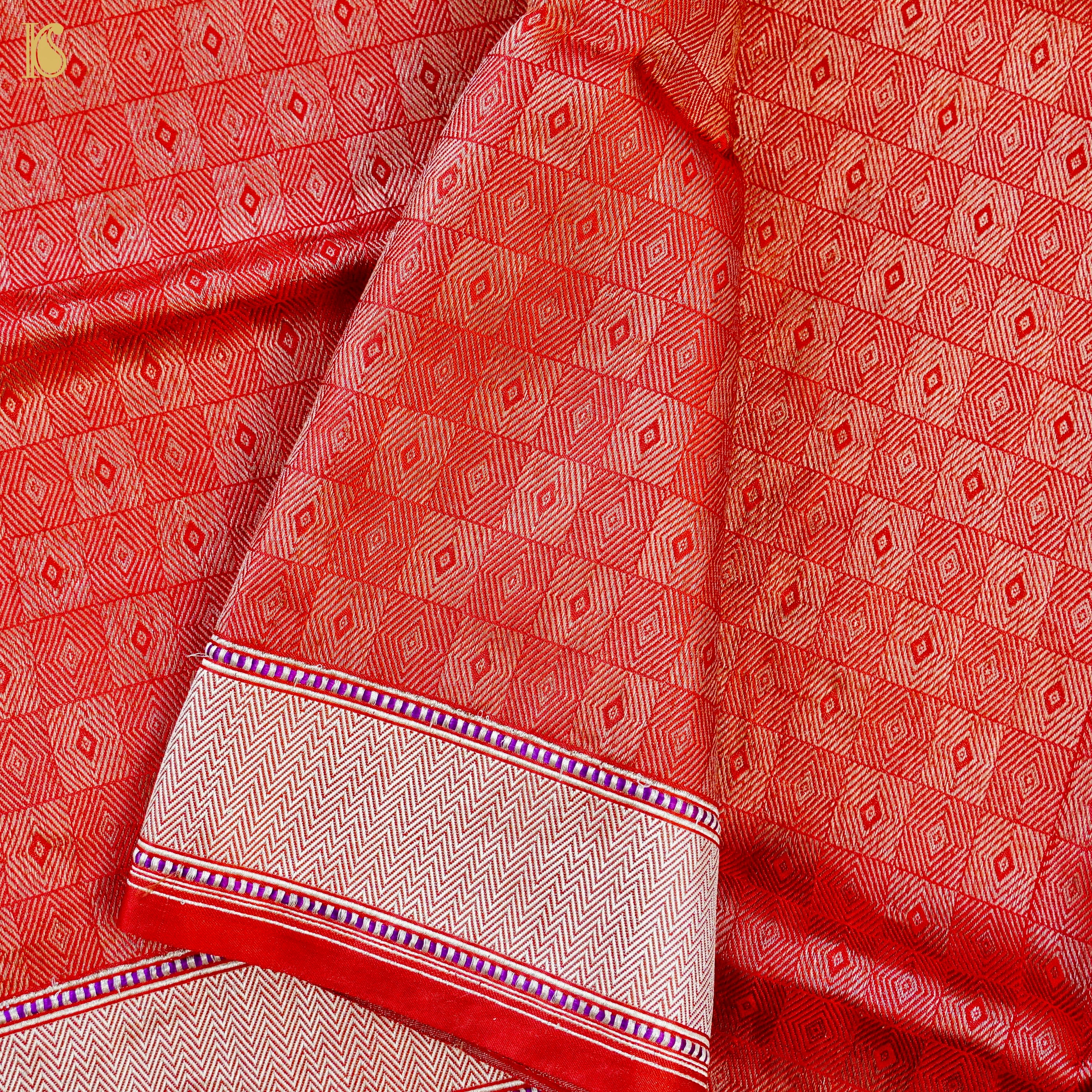 Red Handloom Banarasi Mashru Silk Brocade Saree