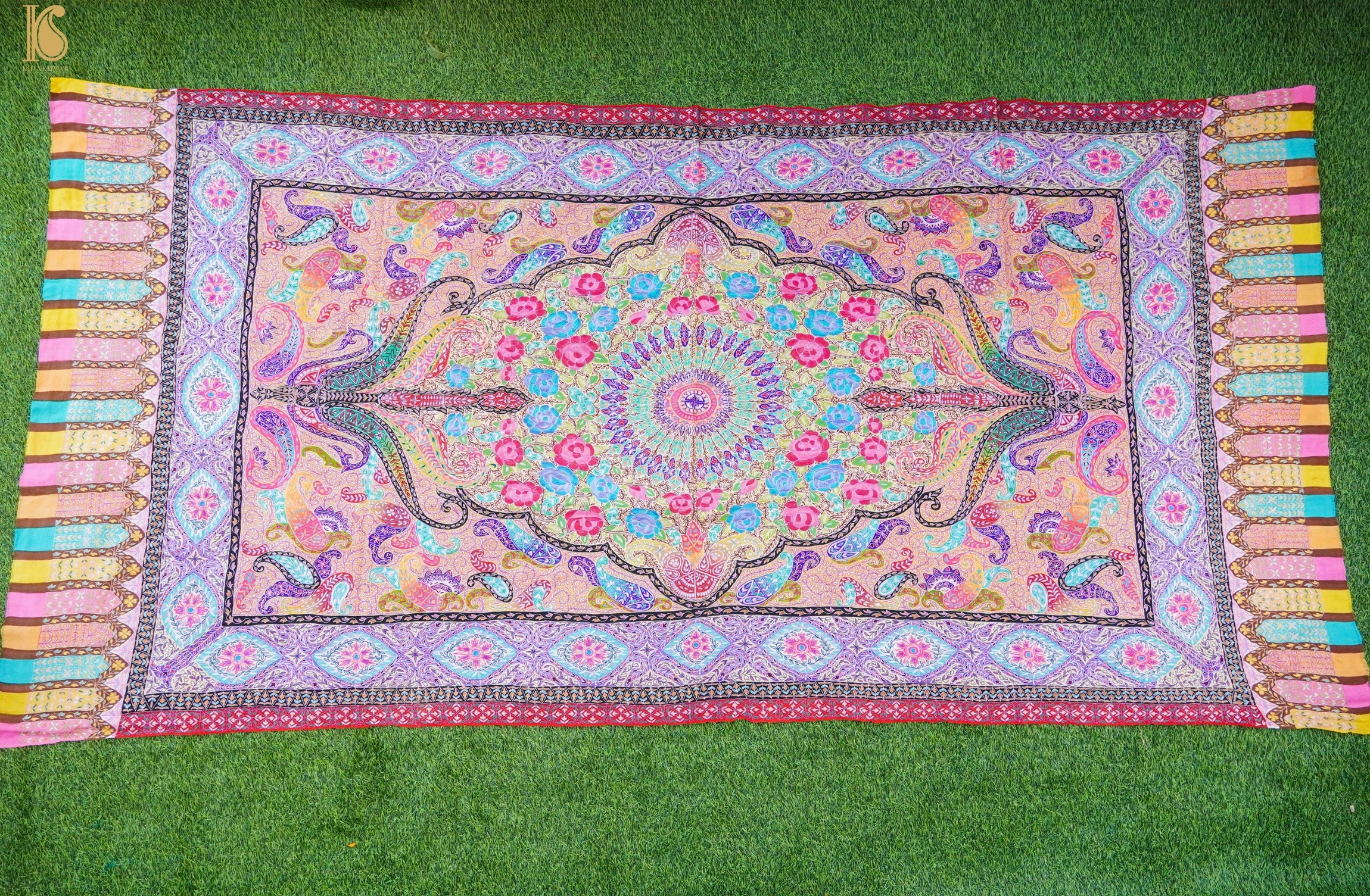Pashmina Handwoven Kalamkari Sozni Weave Kashmir Shawl