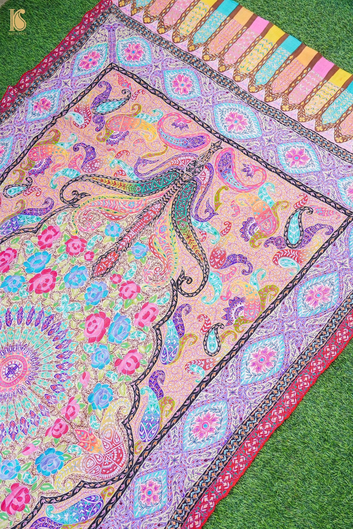 Pashmina Handwoven Kalamkari Sozni Weave Kashmir Shawl
