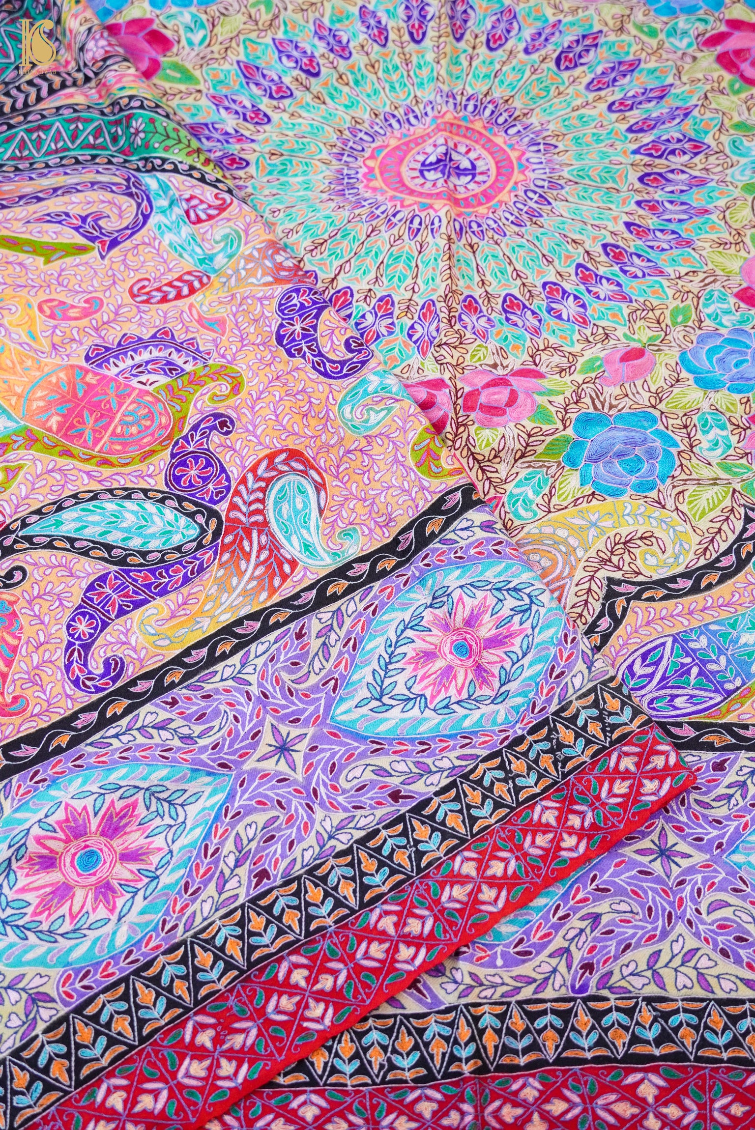 Pashmina Handwoven Kalamkari Sozni Weave Kashmir Shawl