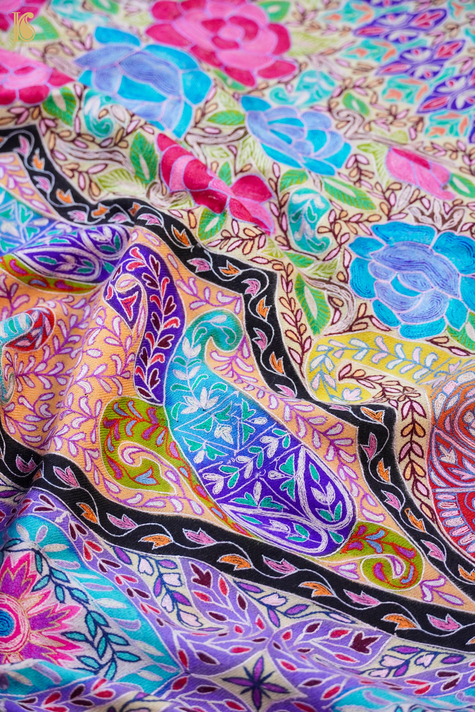 Pashmina Handwoven Kalamkari Sozni Weave Kashmir Shawl