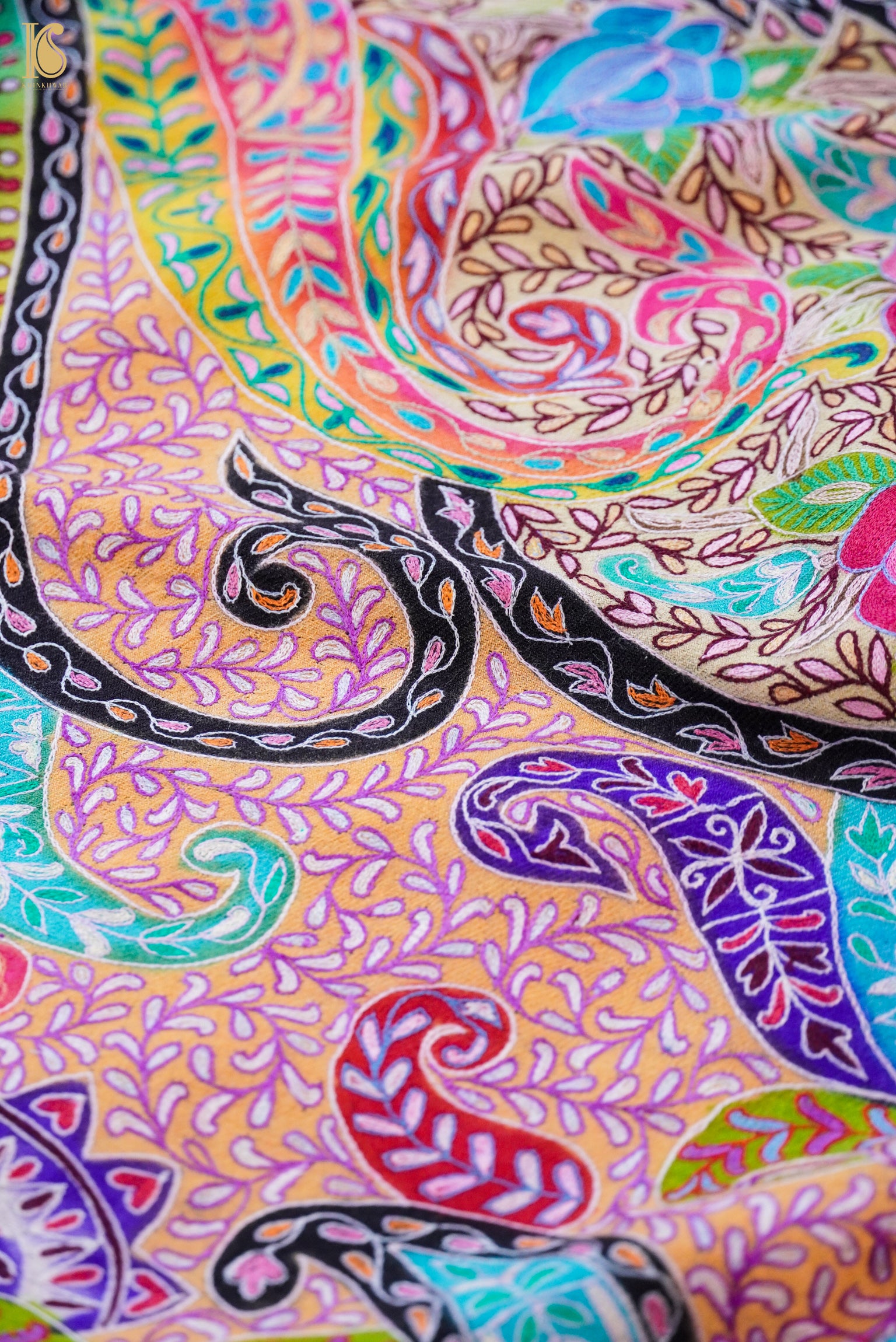 Pashmina Handwoven Kalamkari Sozni Weave Kashmir Shawl
