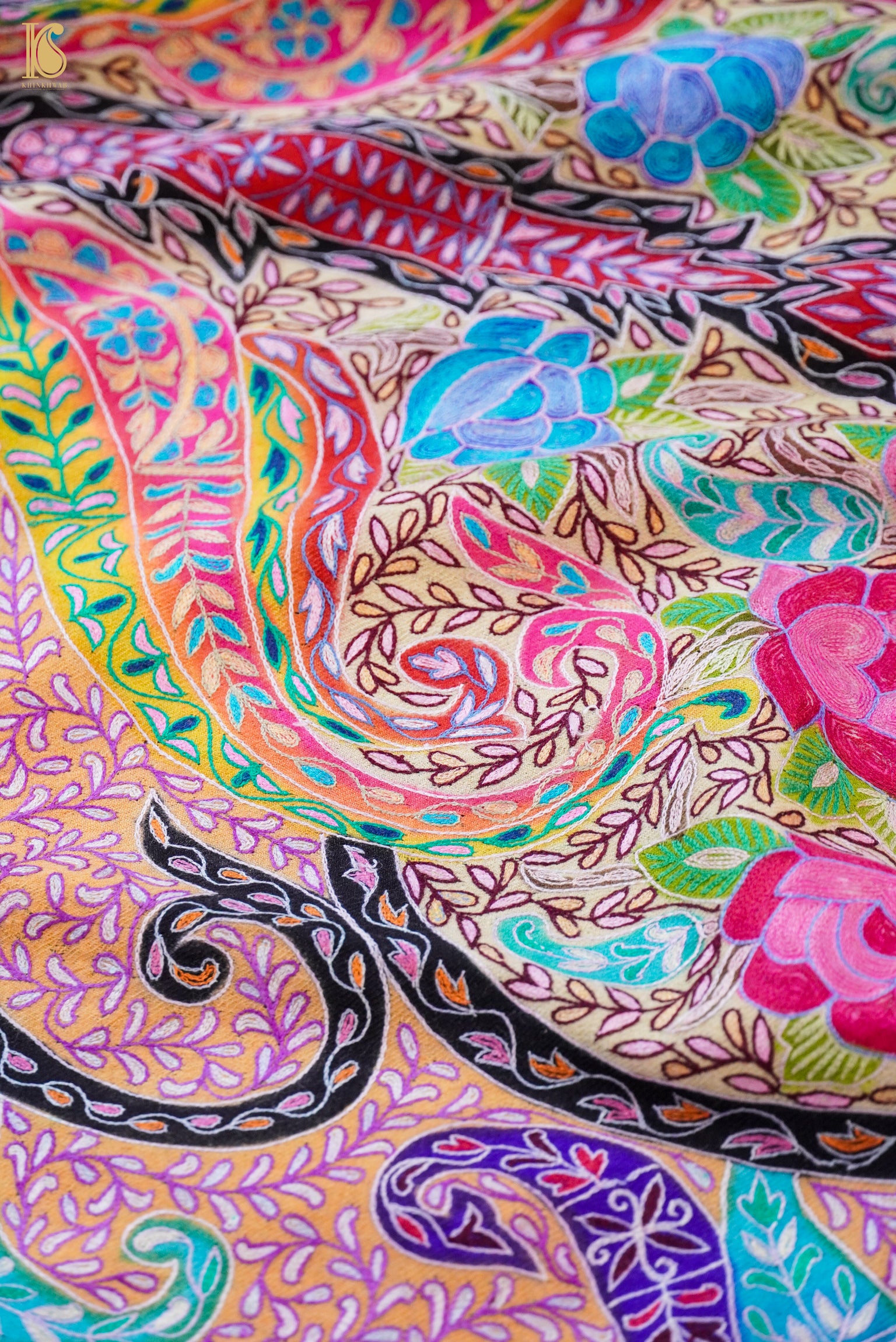 Pashmina Handwoven Kalamkari Sozni Weave Kashmir Shawl