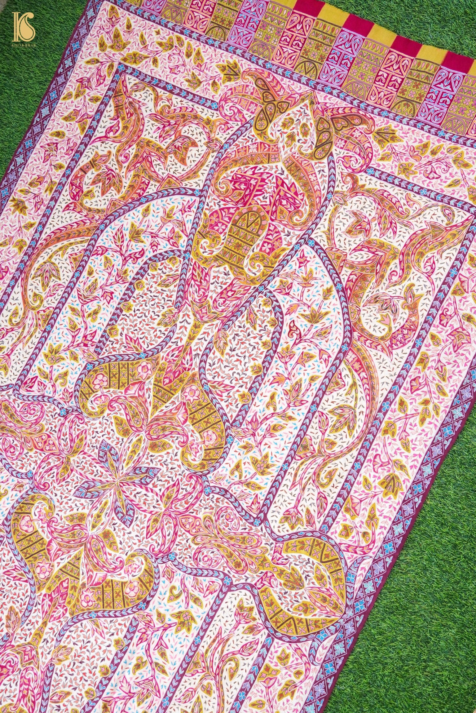 Pashmina Handwoven Kalamkari Sozni Weave Kashmir Shawl