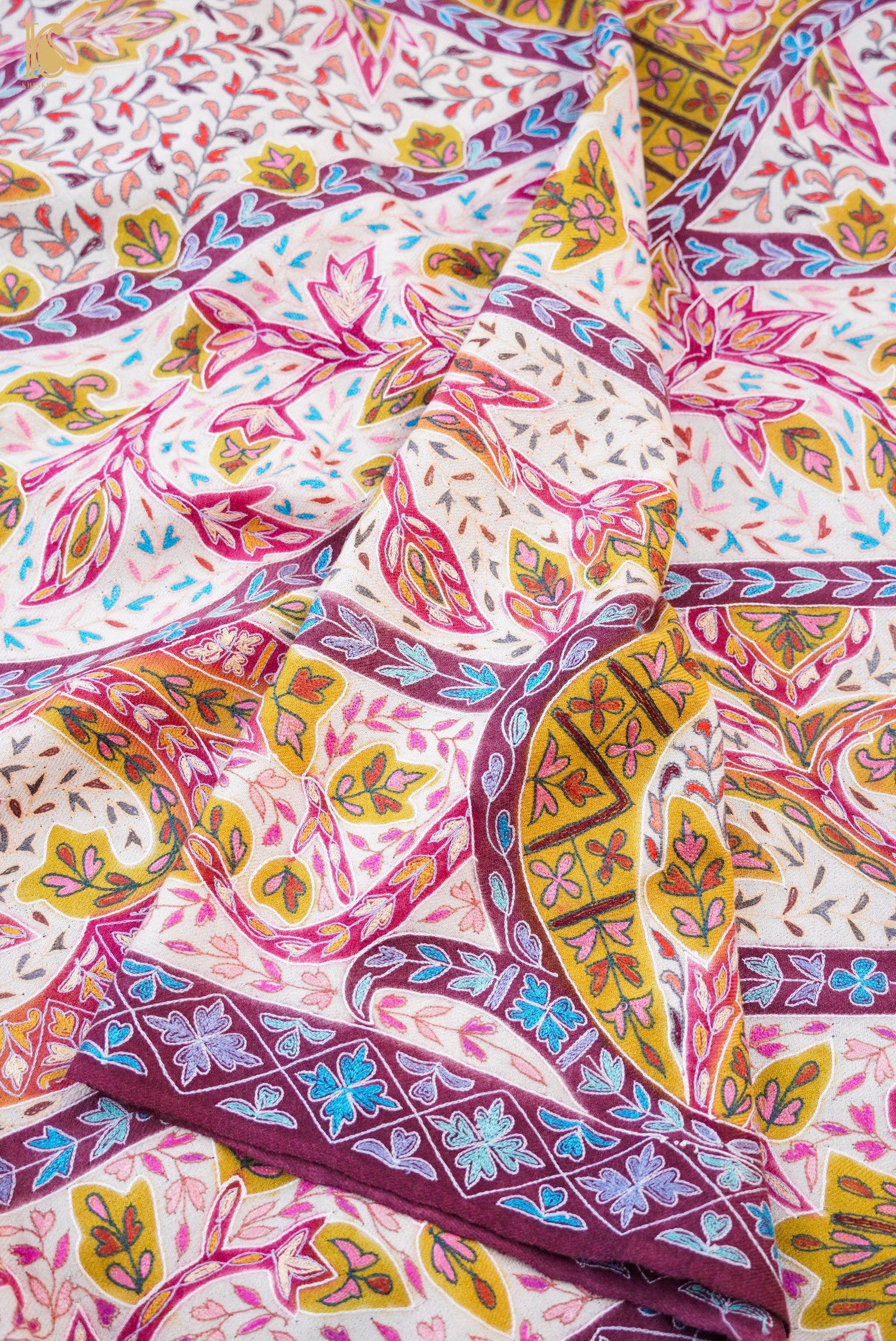 Pashmina Handwoven Kalamkari Sozni Weave Kashmir Shawl