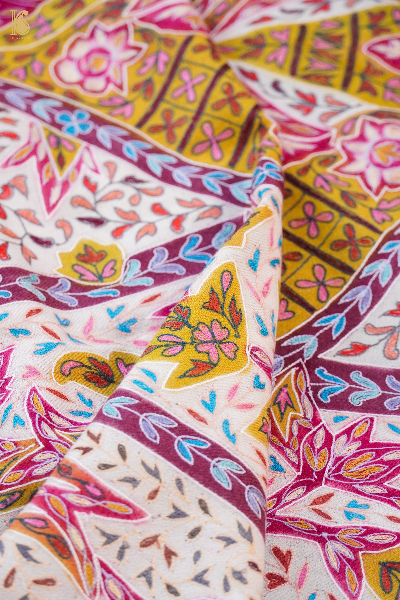 Pashmina Handwoven Kalamkari Sozni Weave Kashmir Shawl