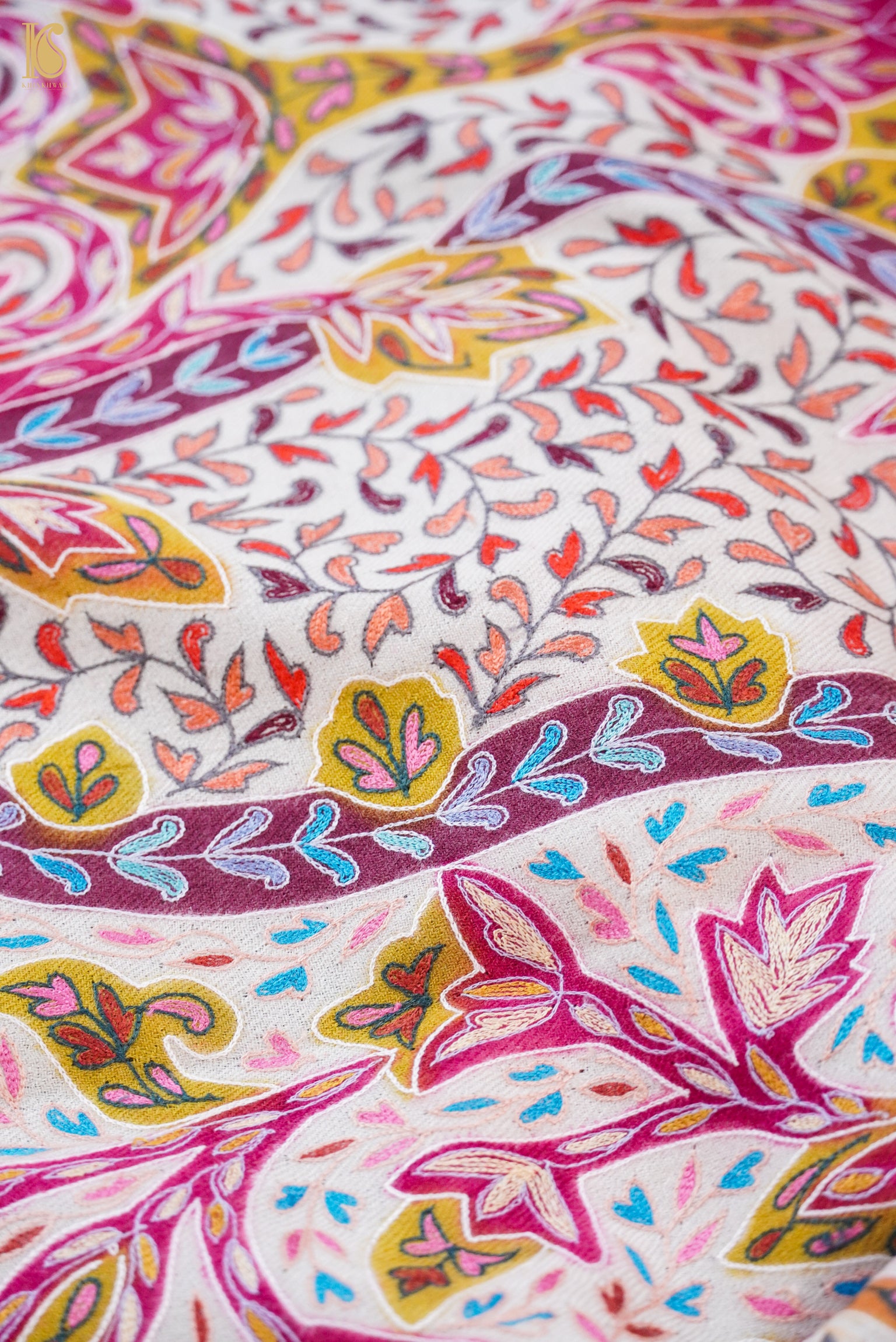 Pashmina Handwoven Kalamkari Sozni Weave Kashmir Shawl