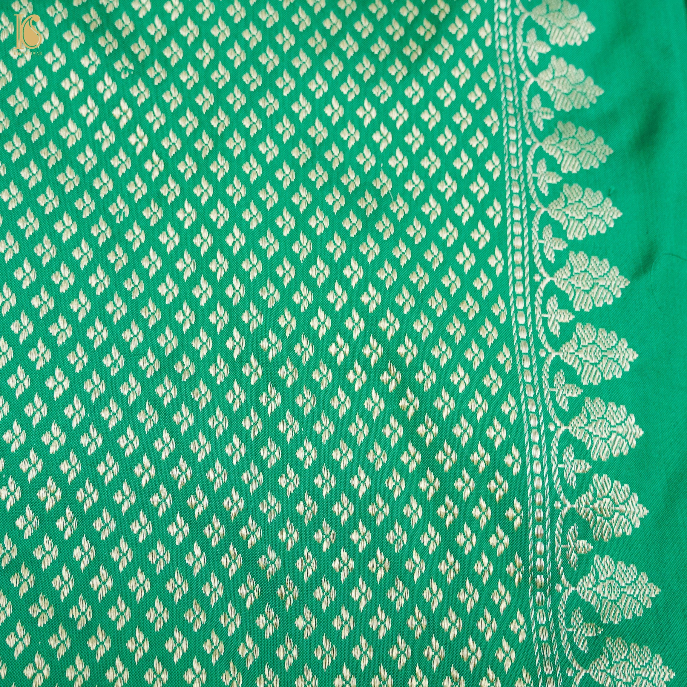 Green Pure Katan Silk Handwoven Banarasi Kadwa Revival Saree - Khinkhwab