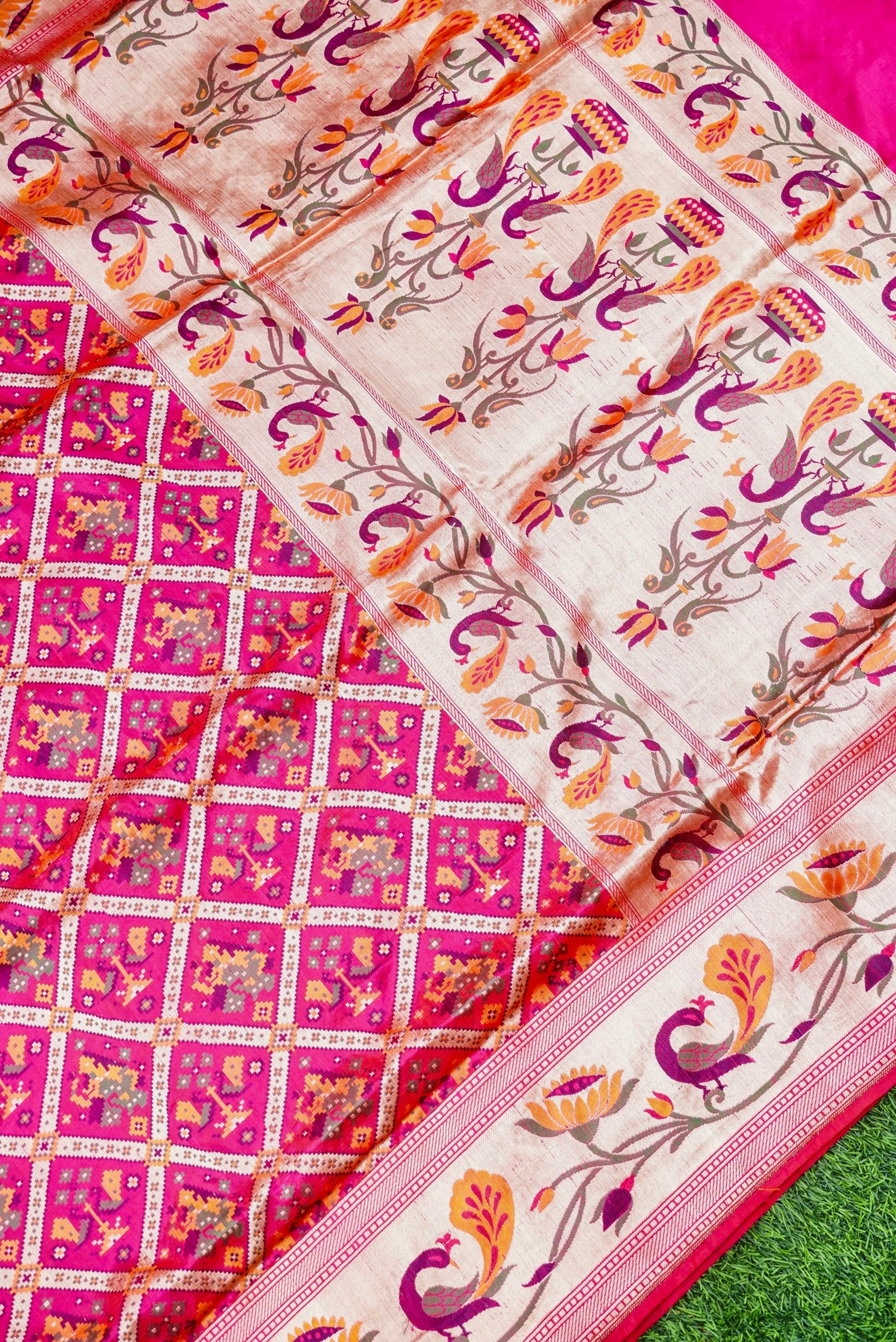 Handwoven Banarasi Katan Silk Patola Shikargah Saree