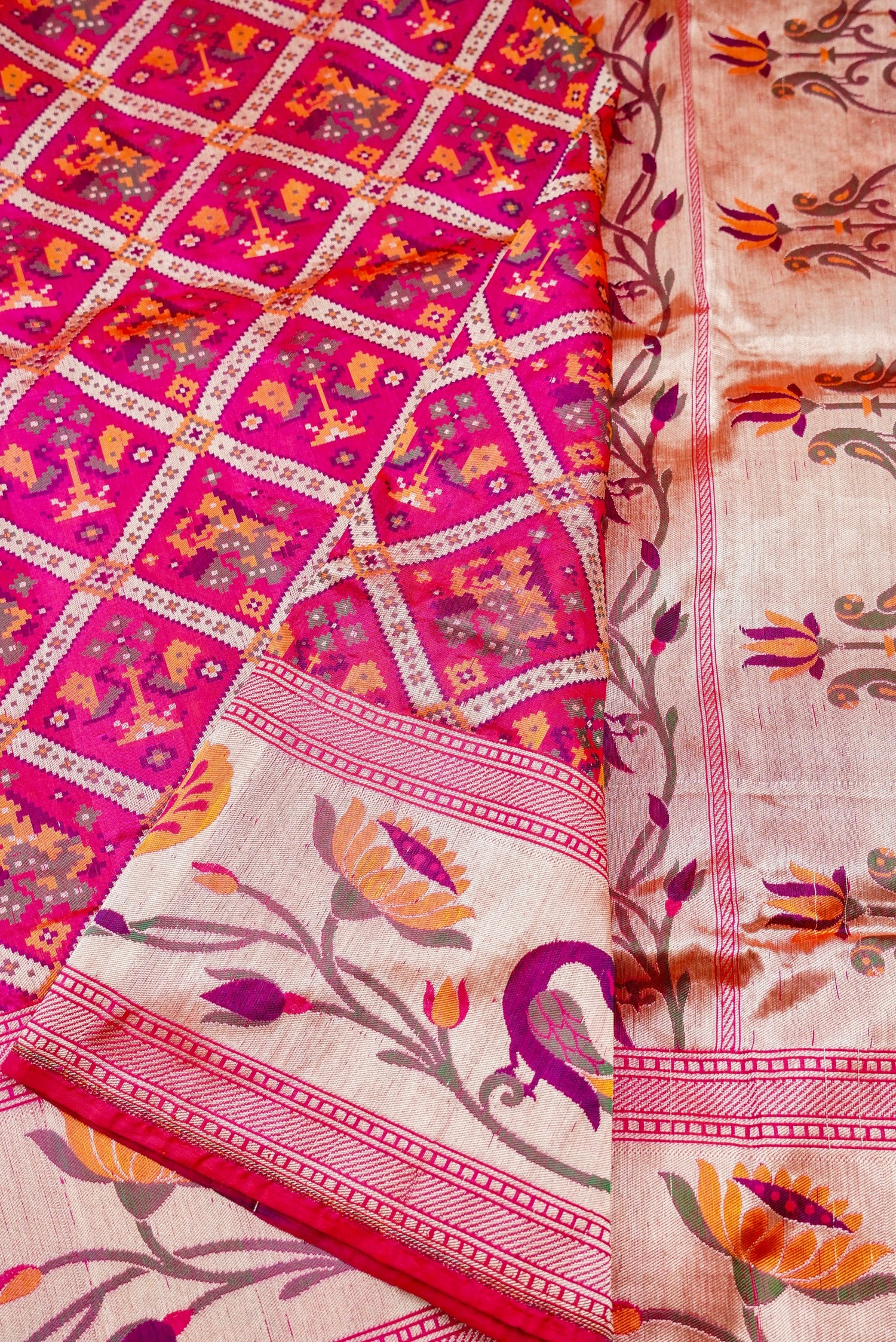 Handwoven Banarasi Katan Silk Patola Shikargah Saree