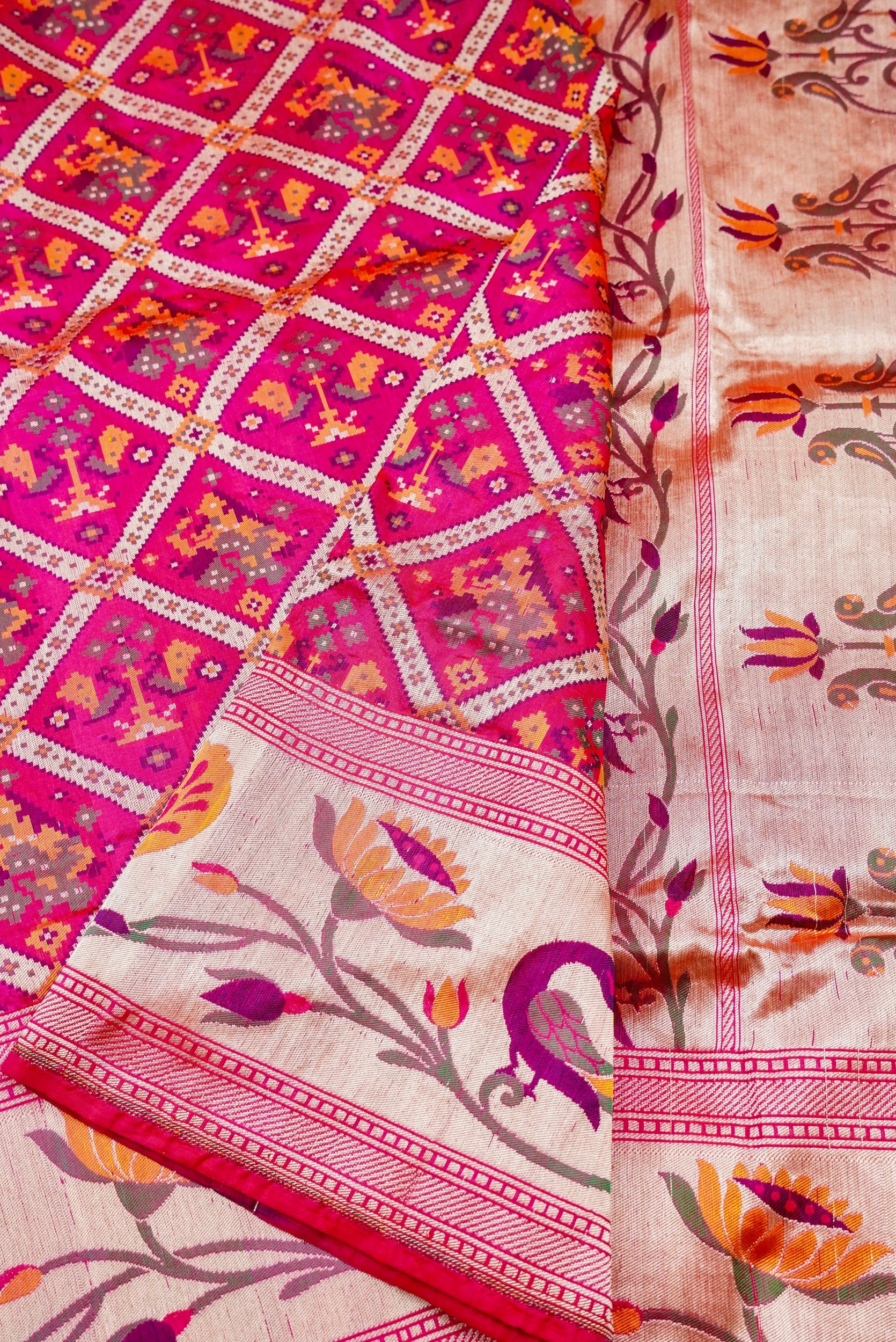 Handwoven Banarasi Katan Silk Patola Shikargah Saree