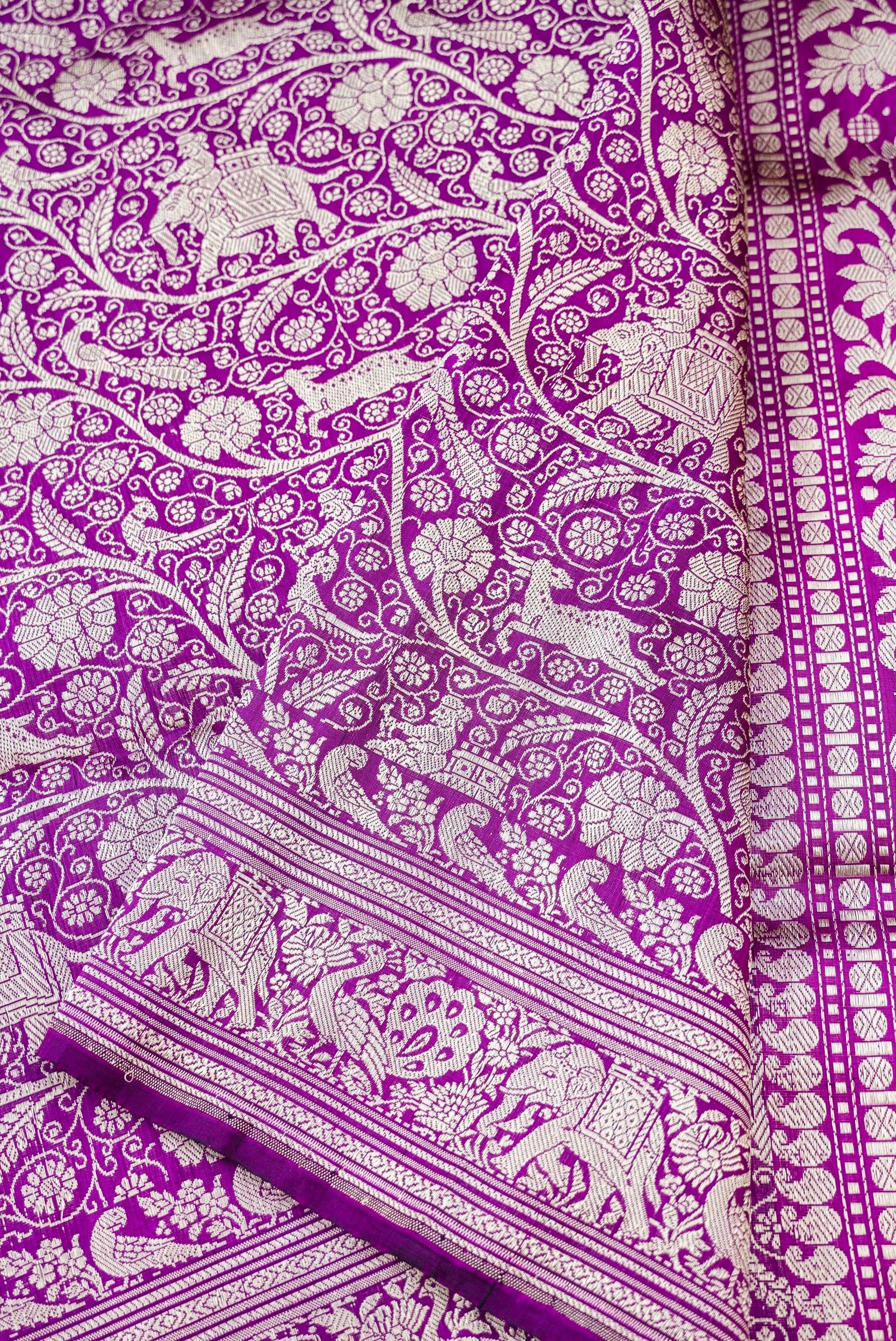 Handwoven Katan Silk Banarasi Shikargah Saree