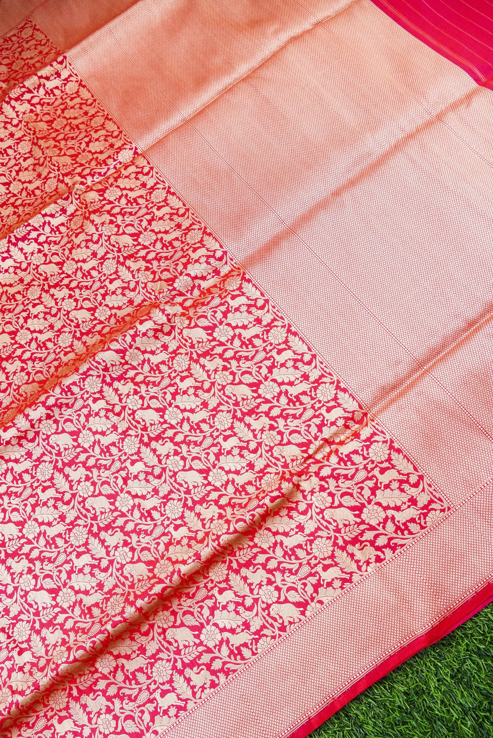 Handwoven Satin SIlk Banarasi Shikargah Saree