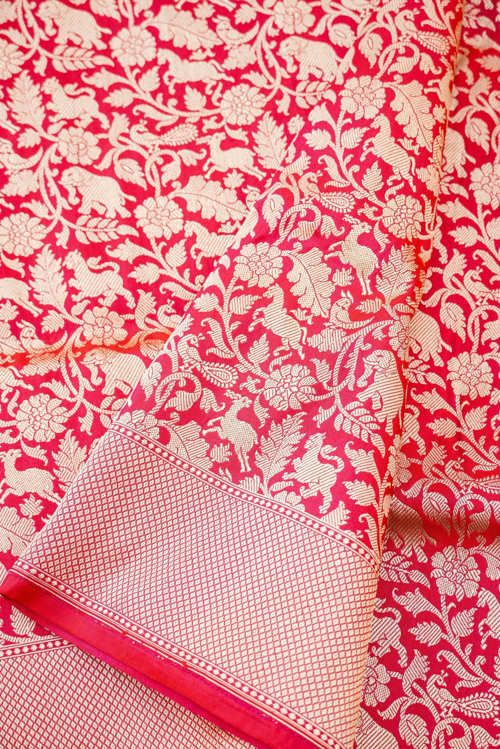 Handwoven Satin SIlk Banarasi Shikargah Saree