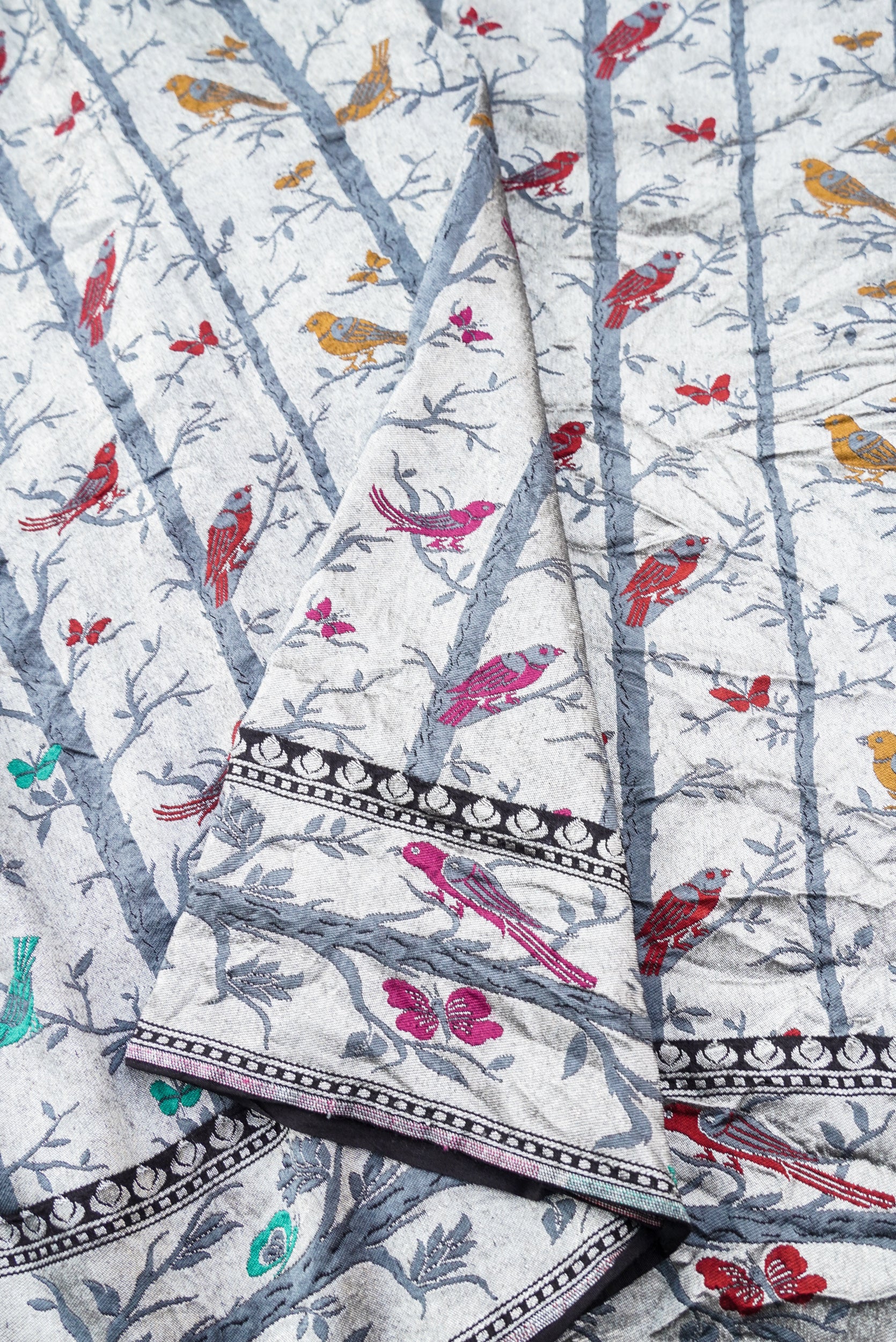 Handwoven Banarasi Tussar Georgette Bird Saree