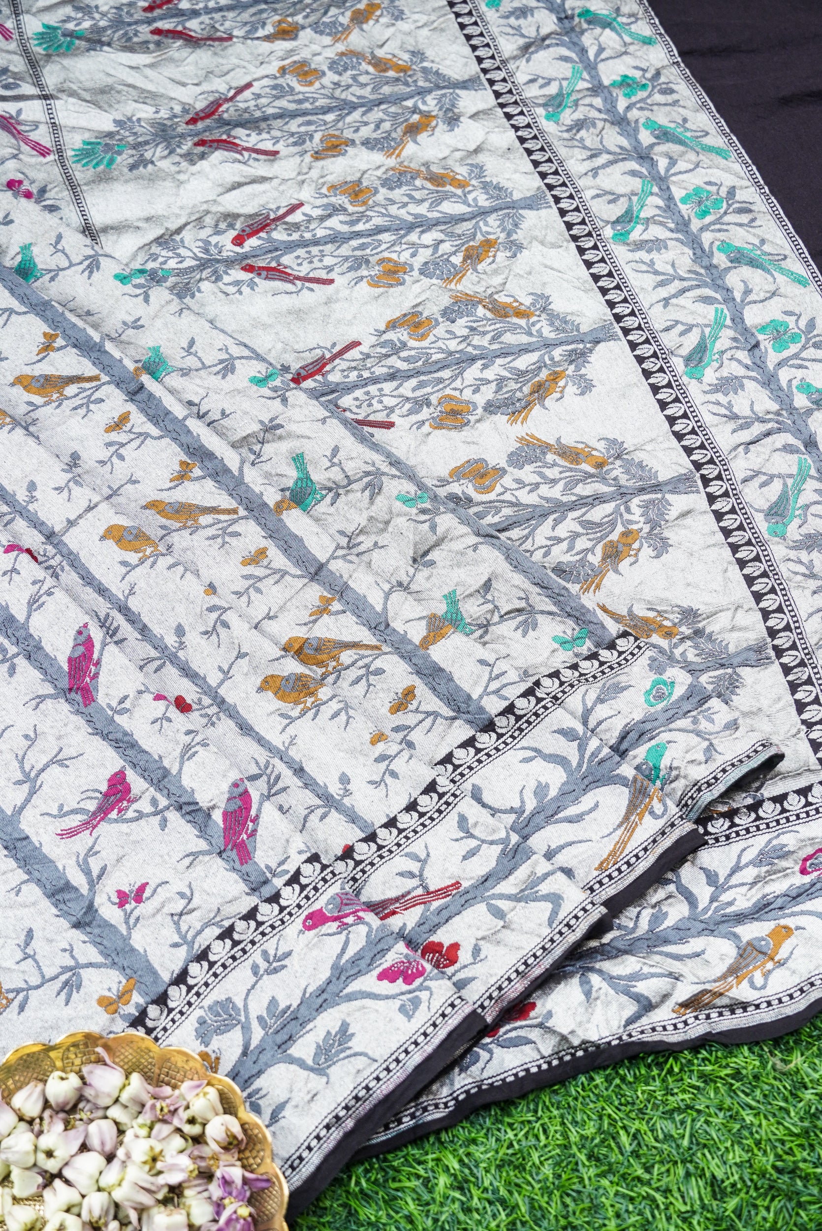 Handwoven Banarasi Tussar Georgette Bird Saree