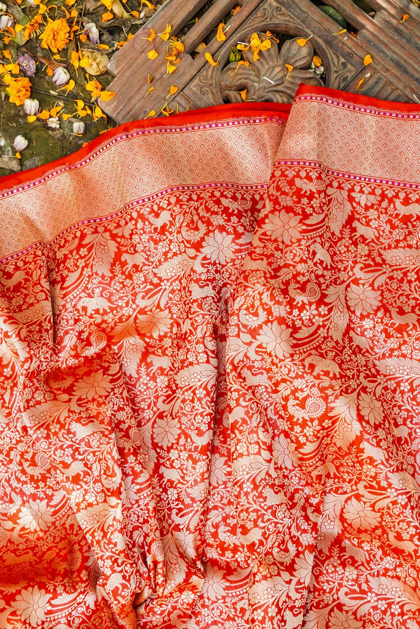 Handwoven Katan Silk Banarasi Shikargah Saree