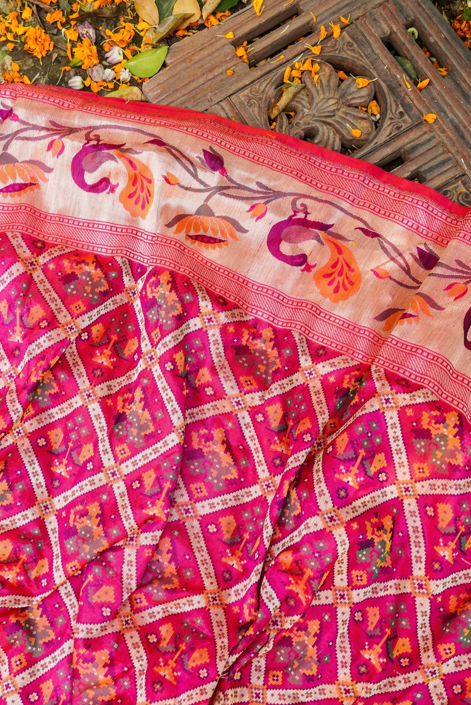 Handwoven Banarasi Katan Silk Patola Shikargah Saree