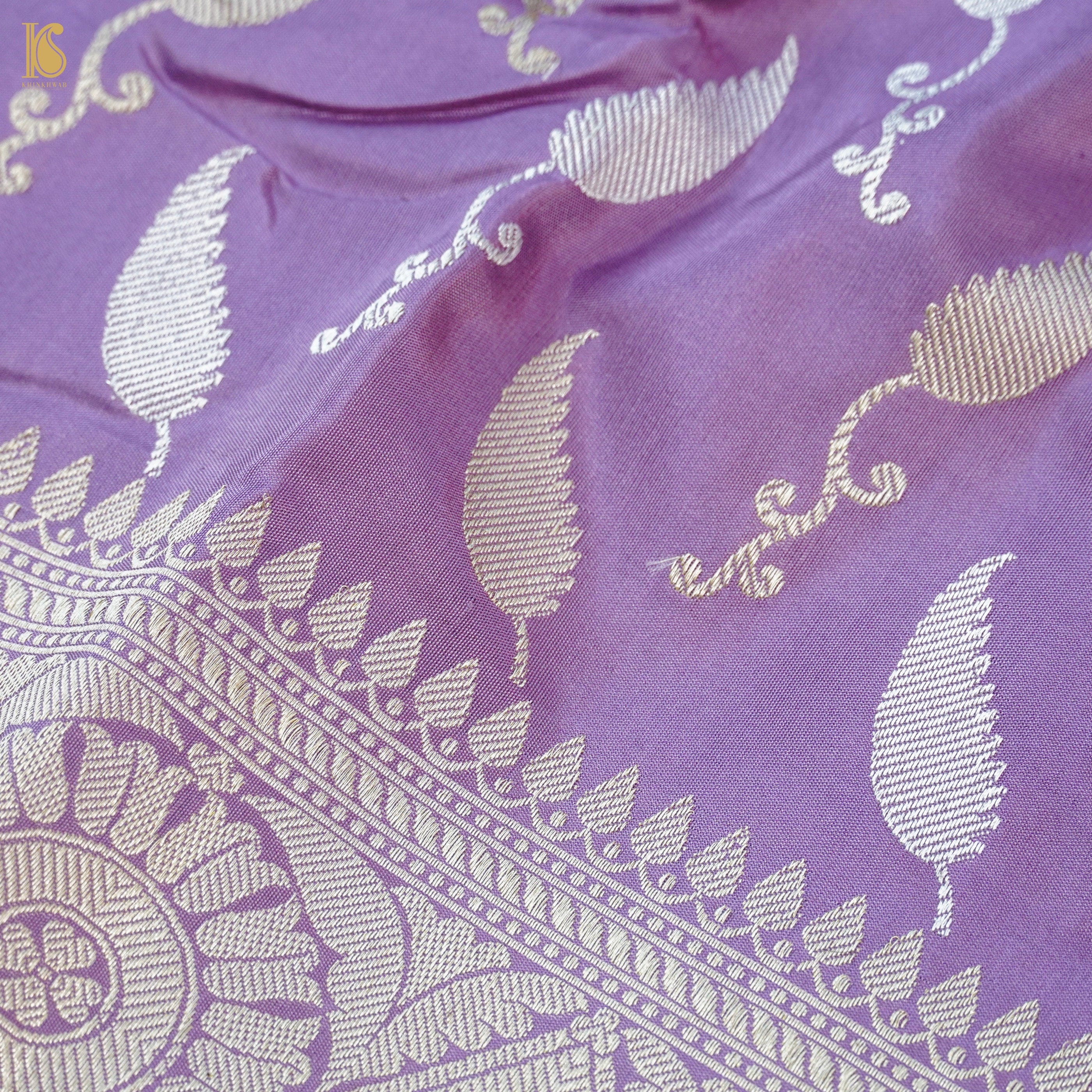 Purple Handloom Banarasi Pure Katan Silk Jaal Saree