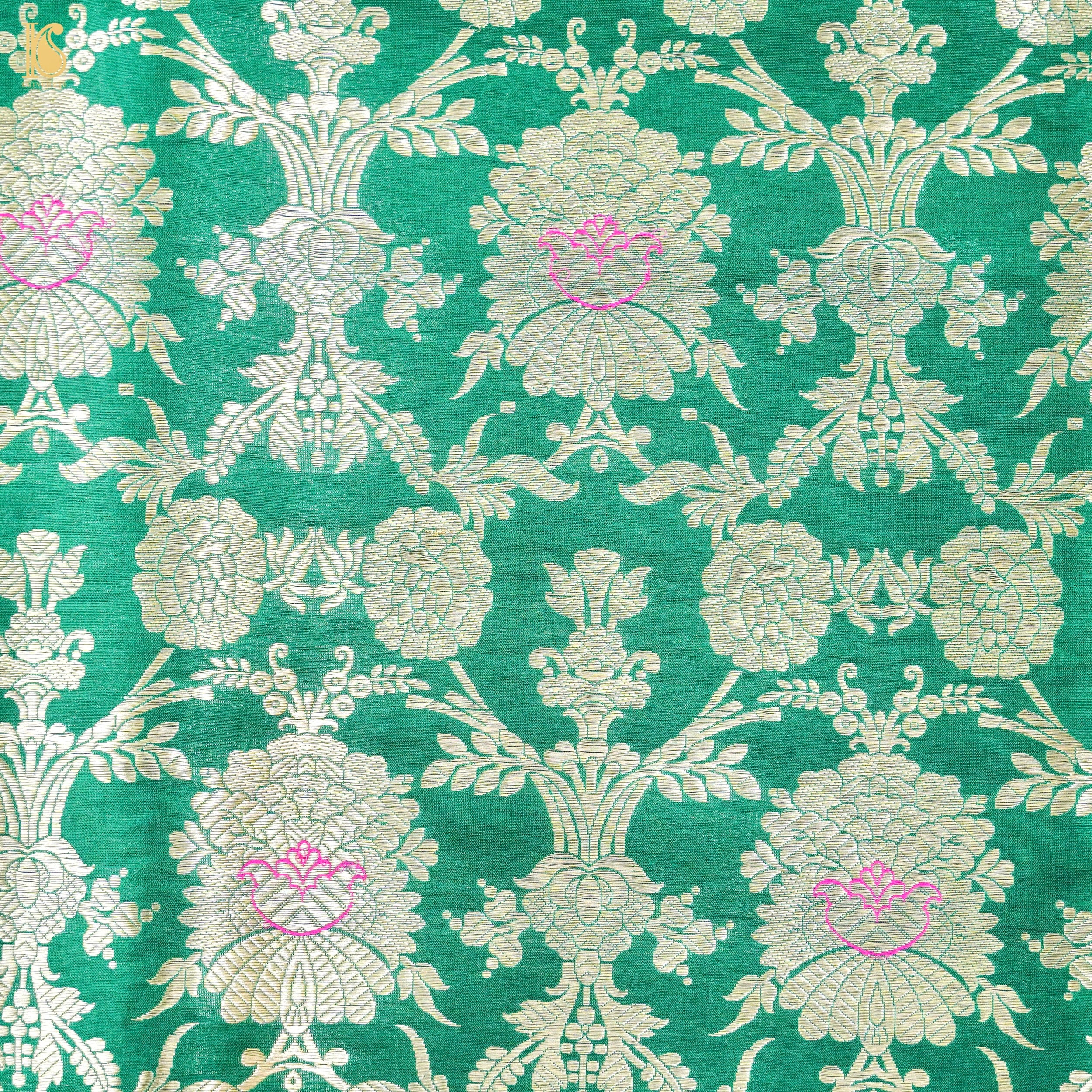 Green Pure Brocade Banarasi Mehraab Boota Fabric