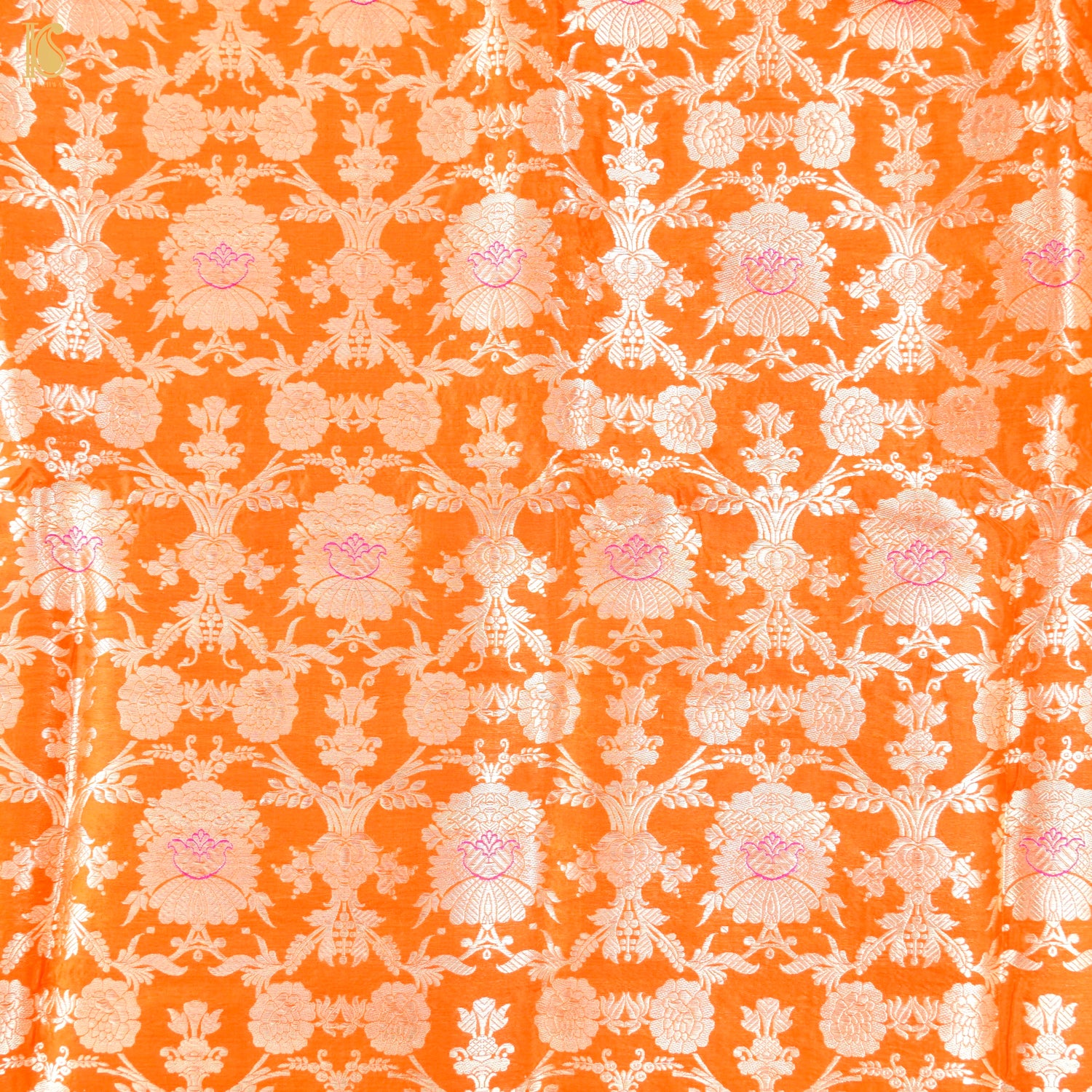Orange Pure Brocade Banarasi Mehraab Boota Fabric