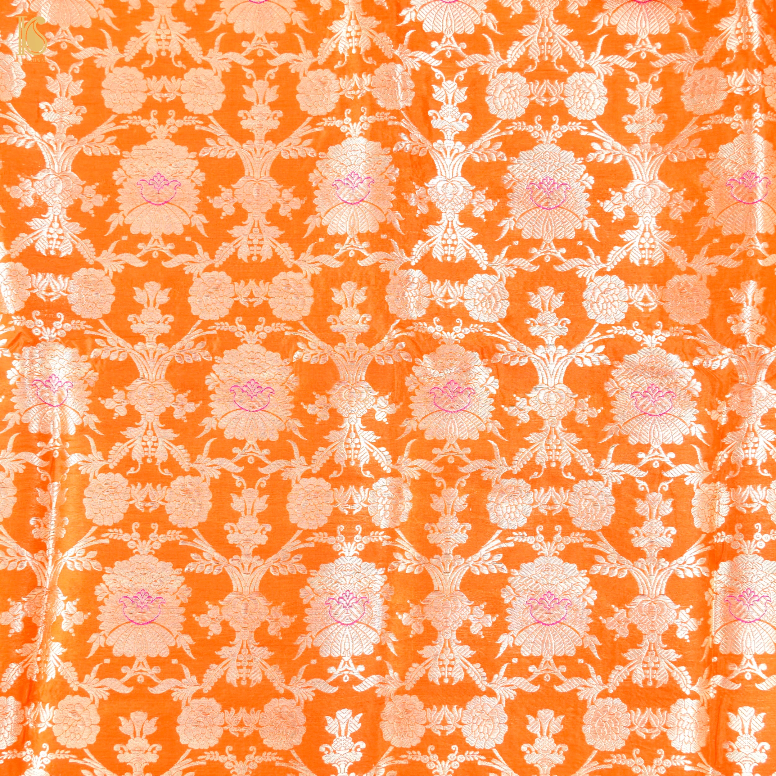 Orange Pure Brocade Banarasi Mehraab Boota Fabric