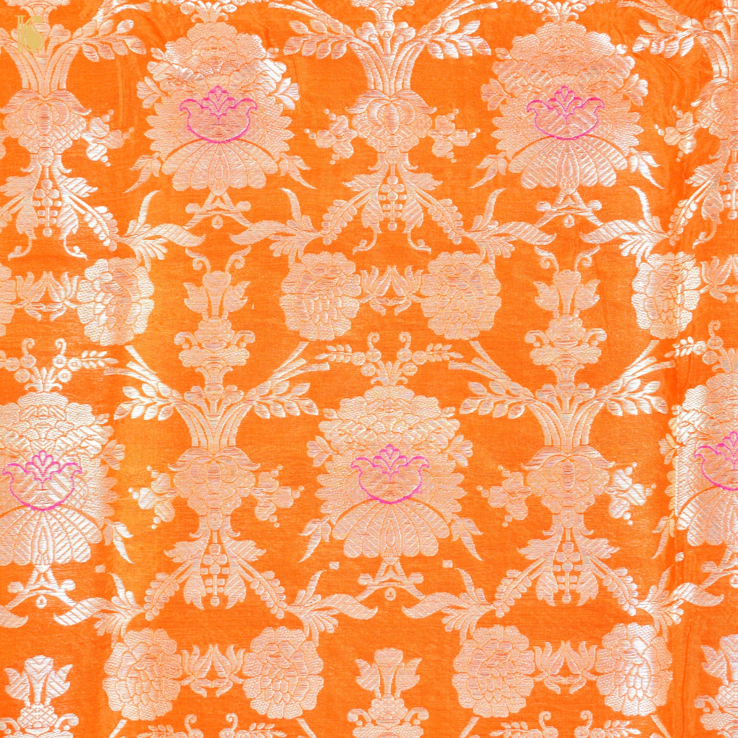 Orange Pure Brocade Banarasi Mehraab Boota Fabric