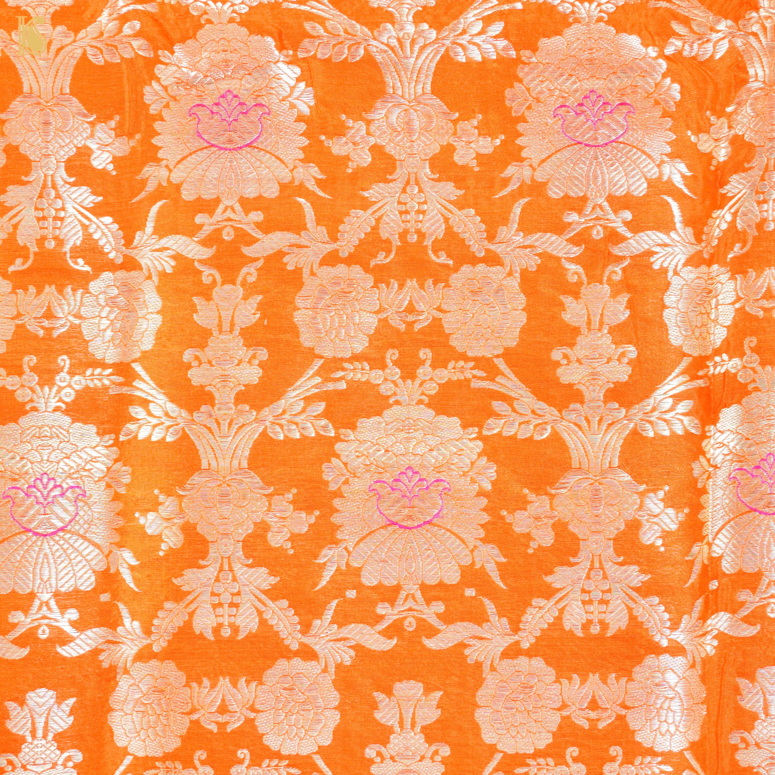 Orange Pure Brocade Banarasi Mehraab Boota Fabric