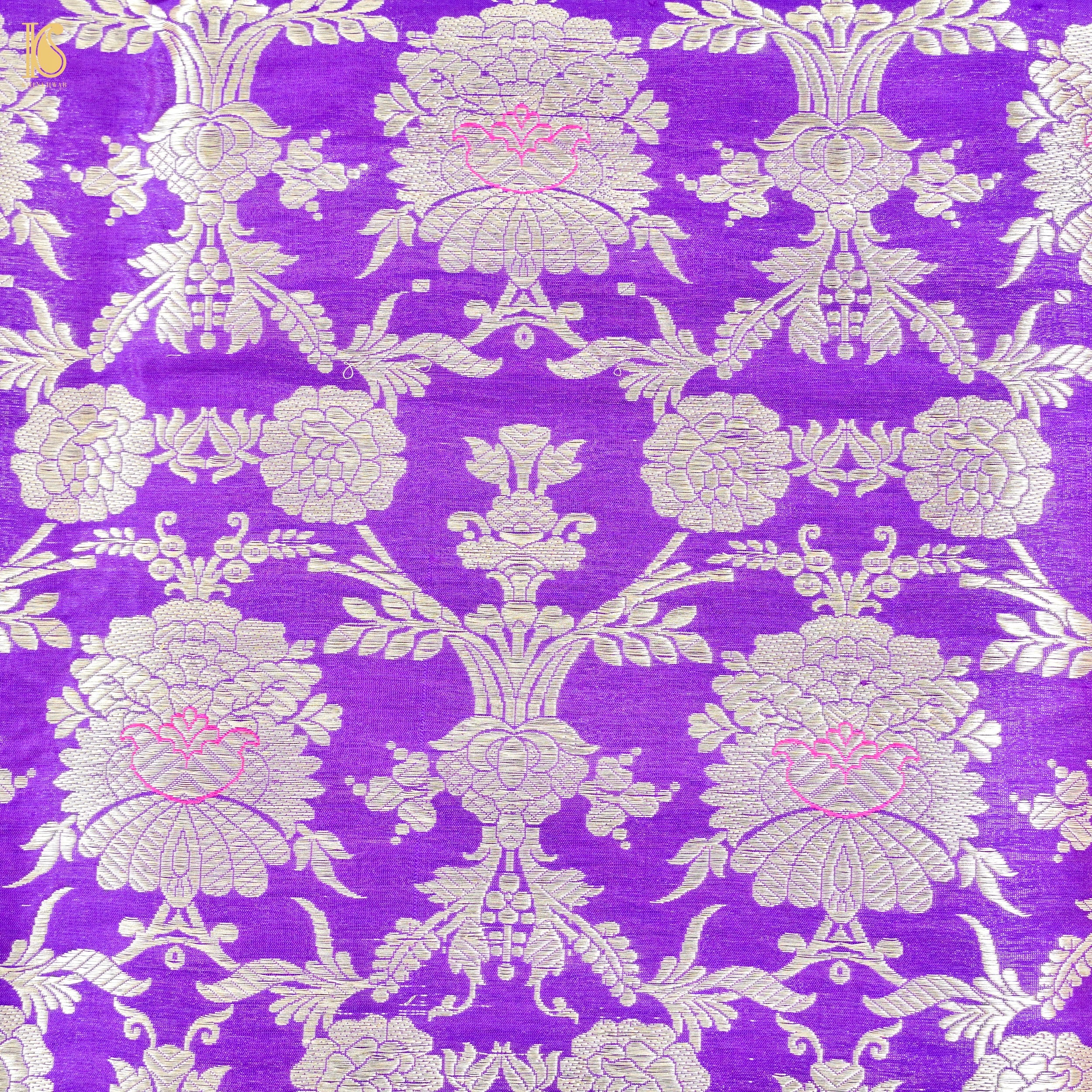 Purple Pure Brocade Banarasi Mehraab Boota Fabric