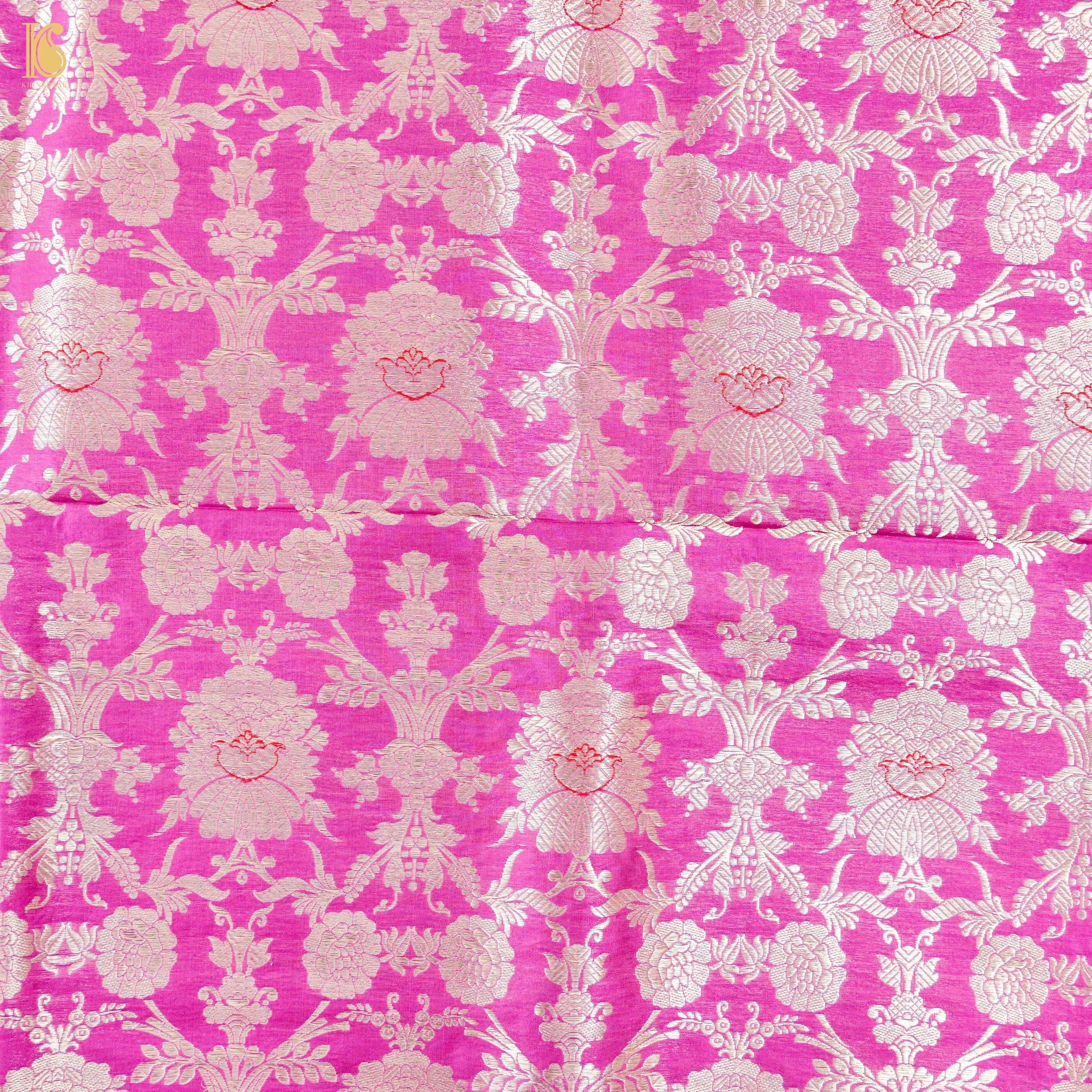 Pink Pure Brocade Banarasi Mehraab Boota Fabric