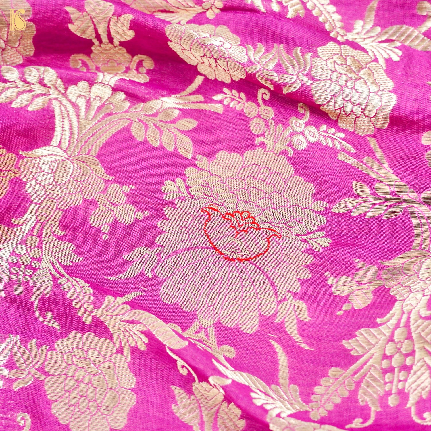 Pink Pure Brocade Banarasi Mehraab Boota Fabric