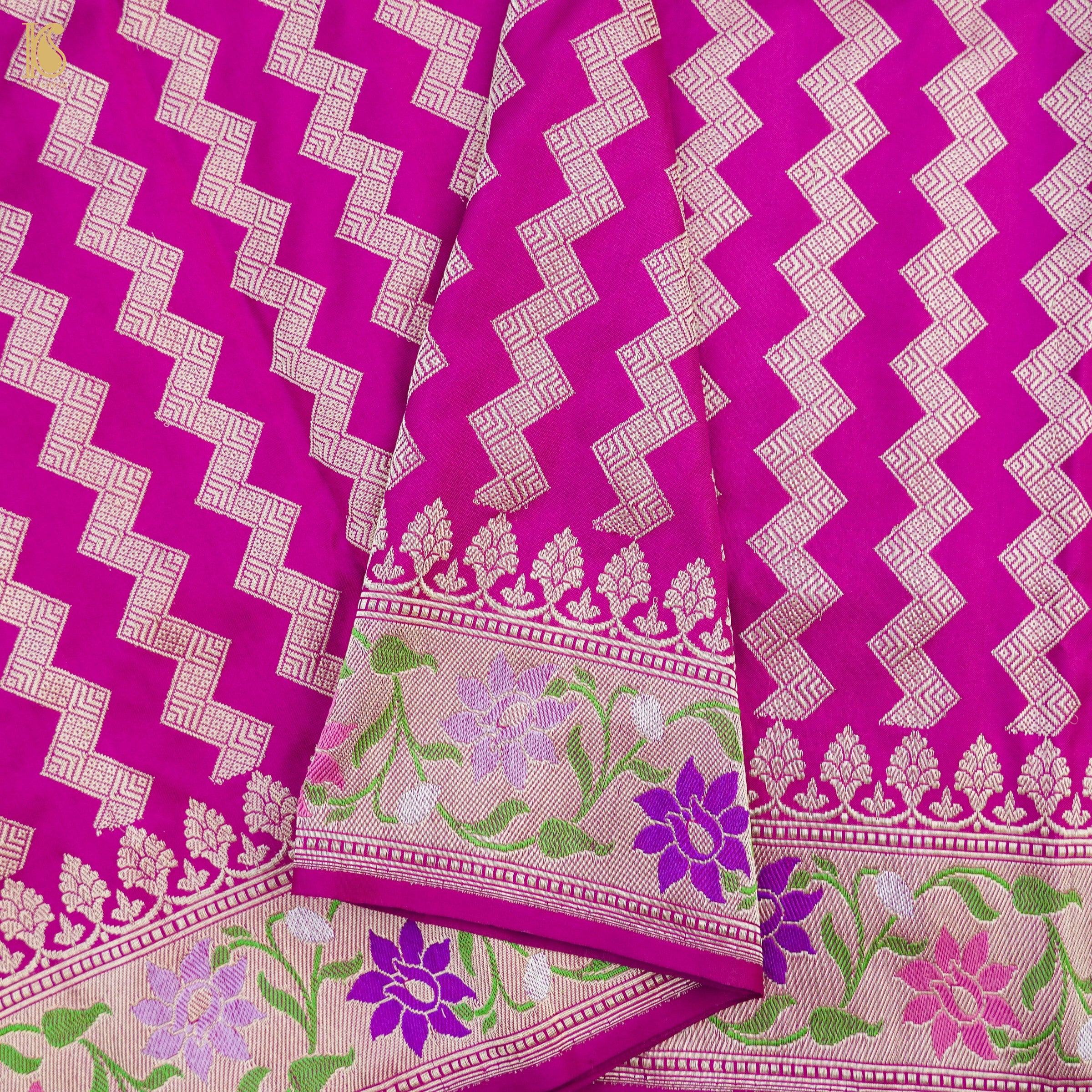Violet Red Pure Katan Silk Handwoven Banarasi Kadwa Revival Saree - Khinkhwab