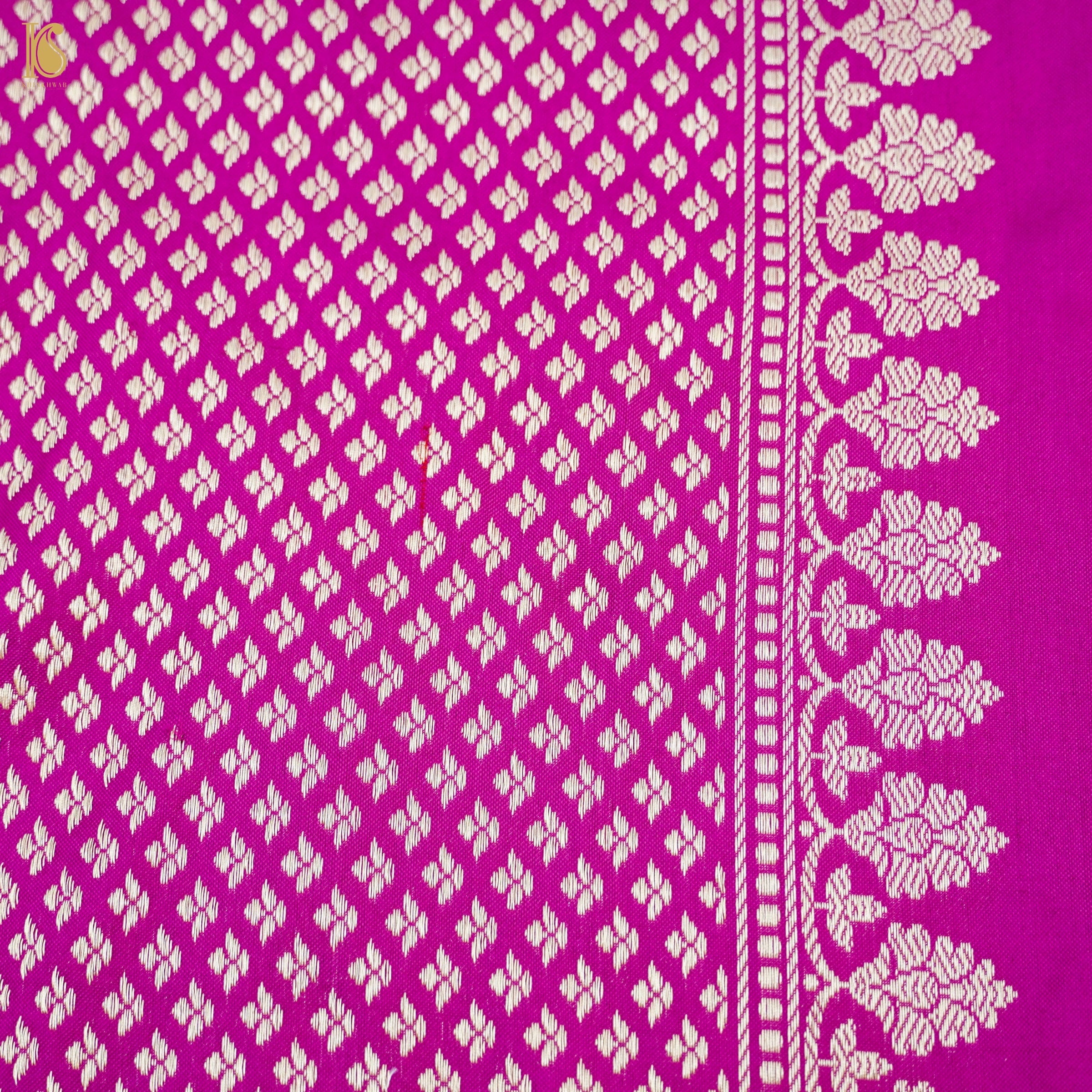 Violet Red Pure Katan Silk Handwoven Banarasi Kadwa Revival Saree - Khinkhwab