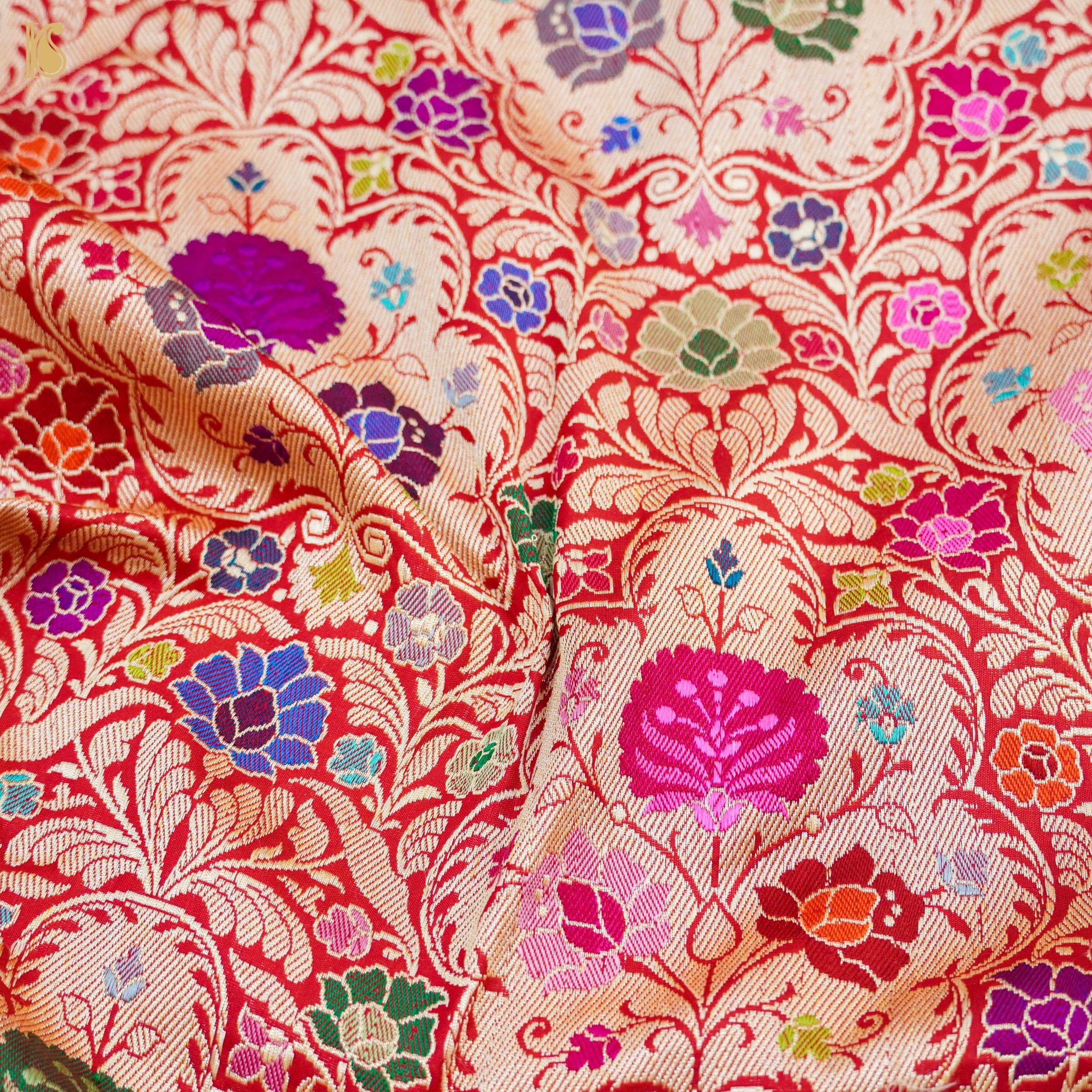 Crimson Red Pure Katan Silk Handwoven Banarasi Kinkhab Kadwa Jaal Saree - Khinkhwab